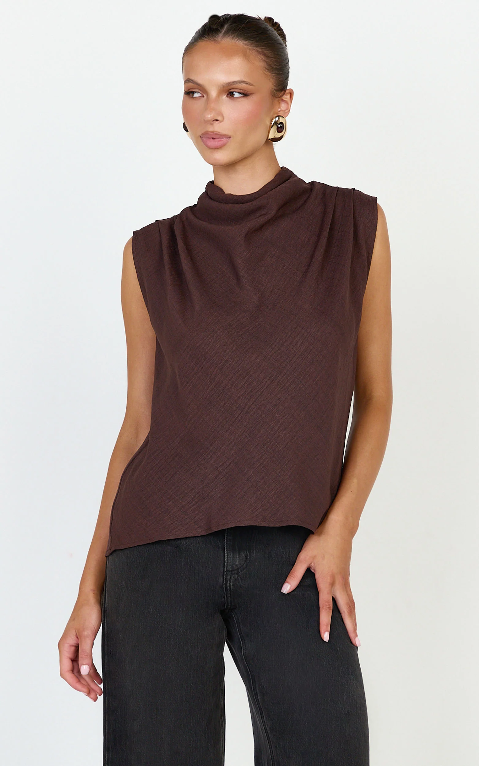 Arianae Top - High Neck Top in Brown