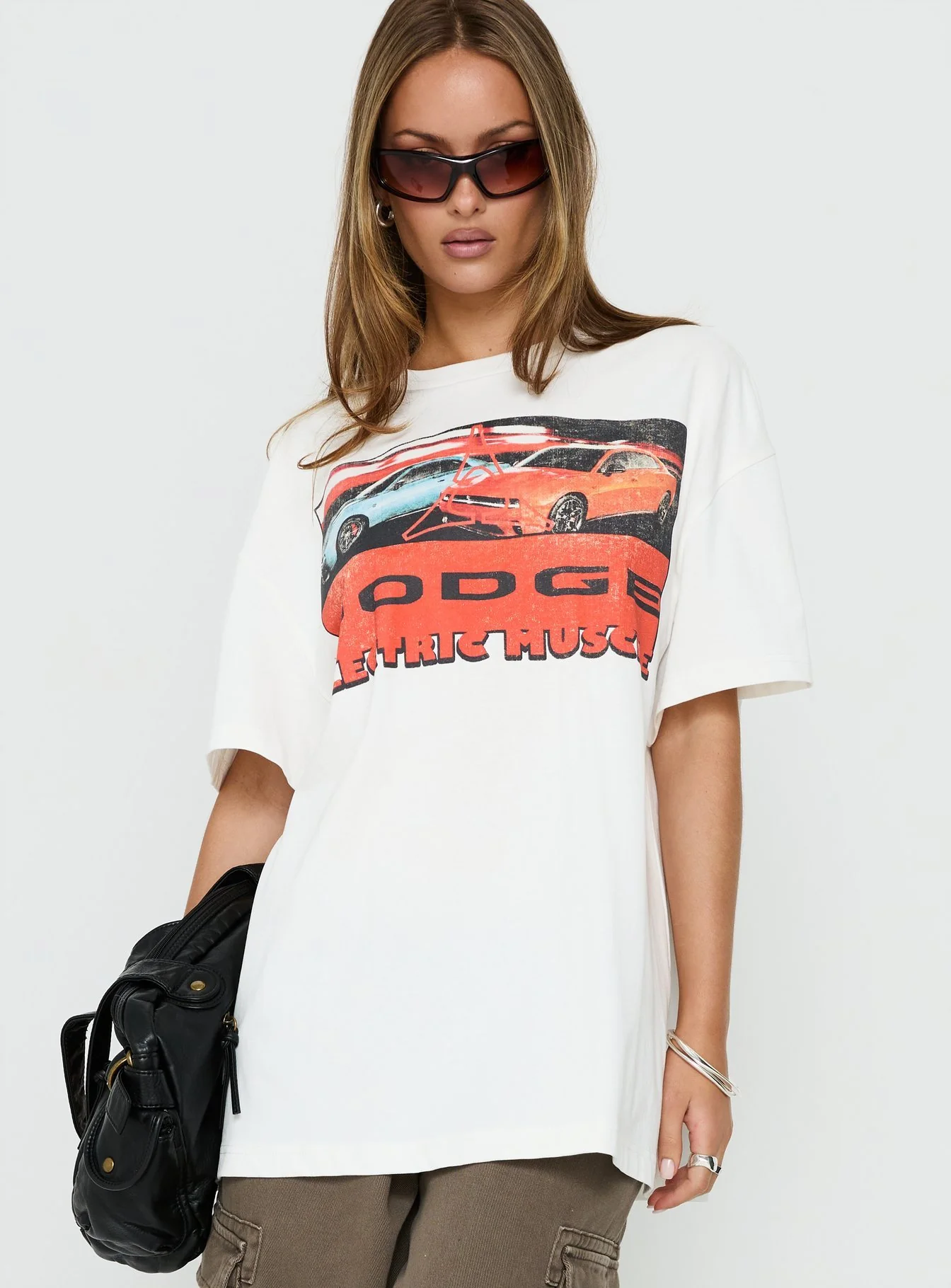 Dodge Electric Muscle Oversized Graphic Tee White