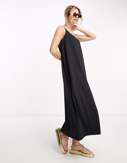 Vero Moda chuck on cami maxi dress in black