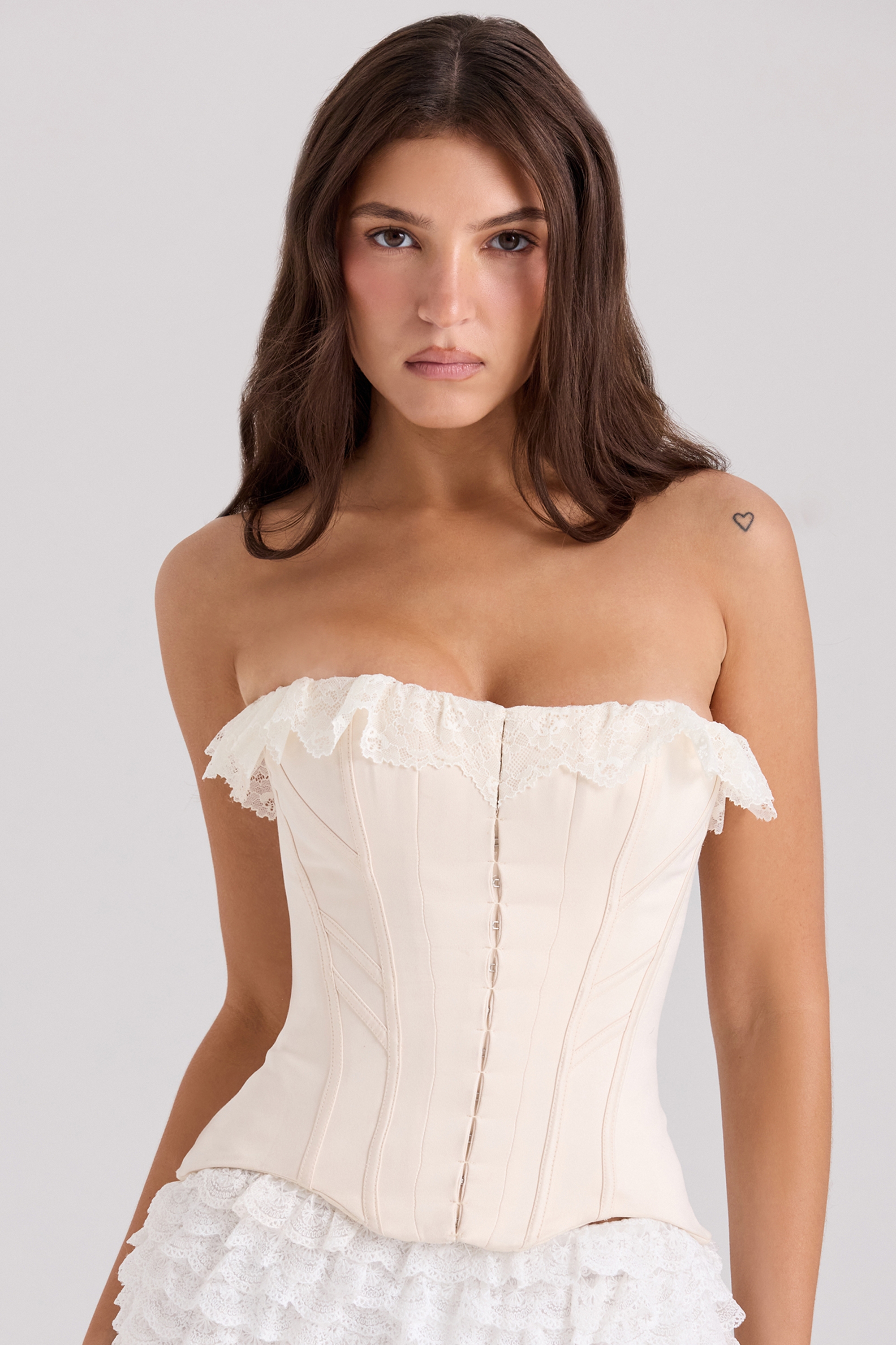 cream satin lace trim corset top