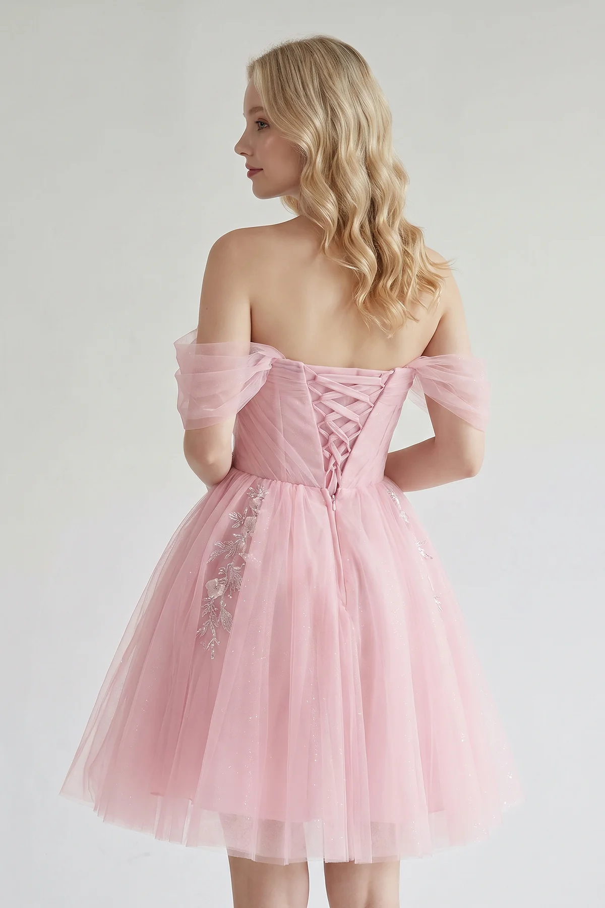 Fairy-tale Tulle Beaded Off-the-Shoulder Lace-Up Back A-Line Party Dress