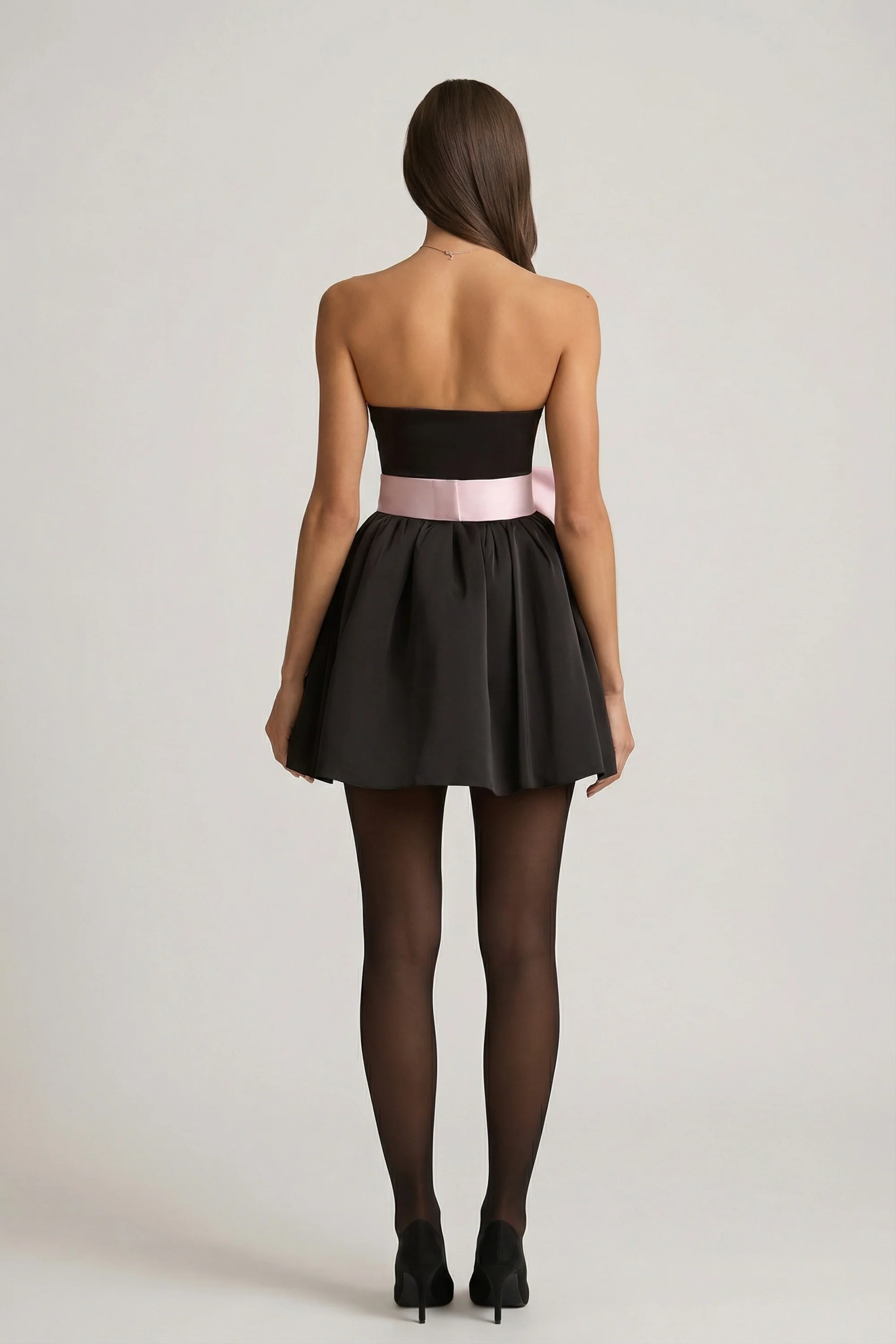 Bow-Detail Corset Mini Dress in Black