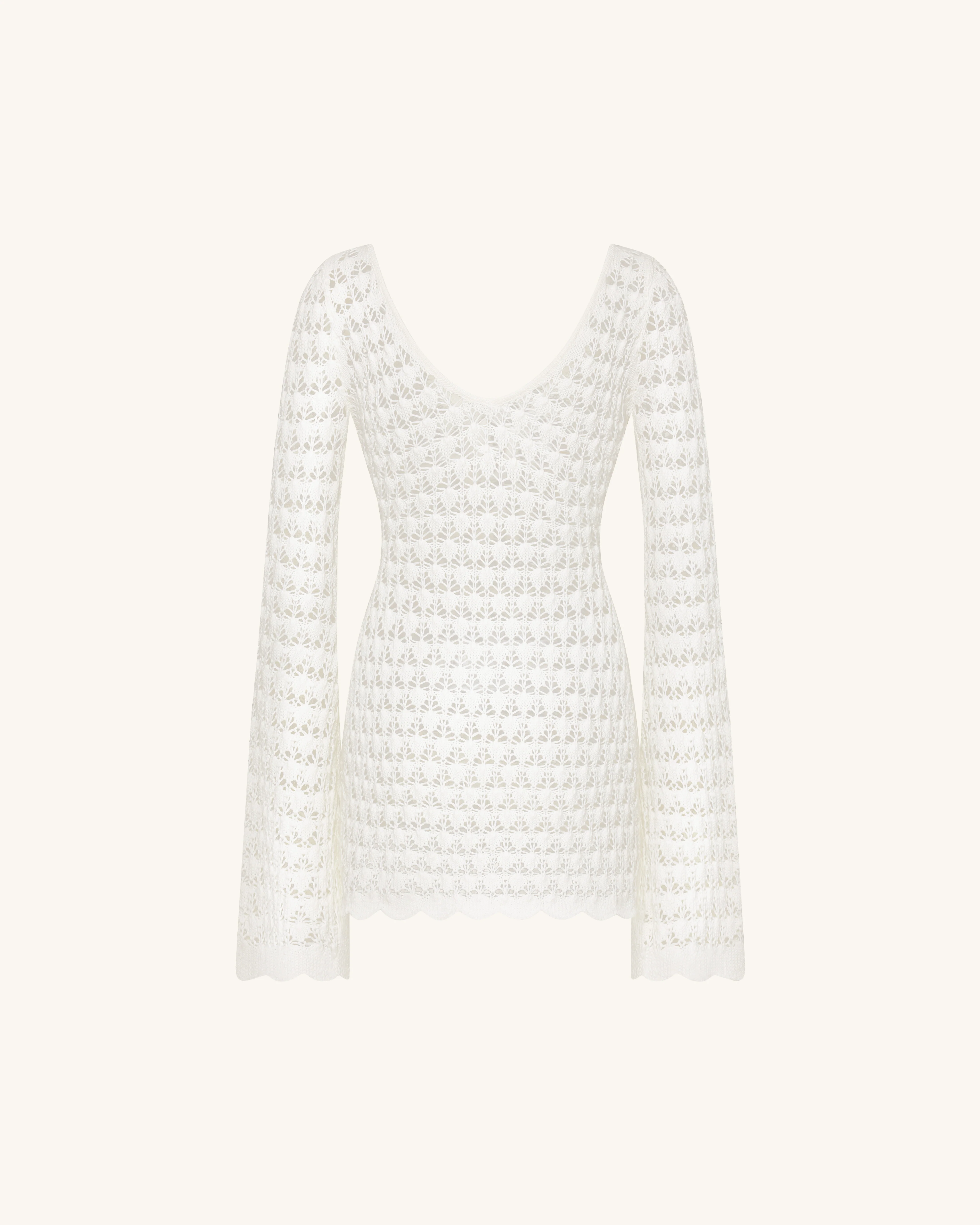 Pointelle Knit Keyhole Mini Dress - White - FASHION NOB