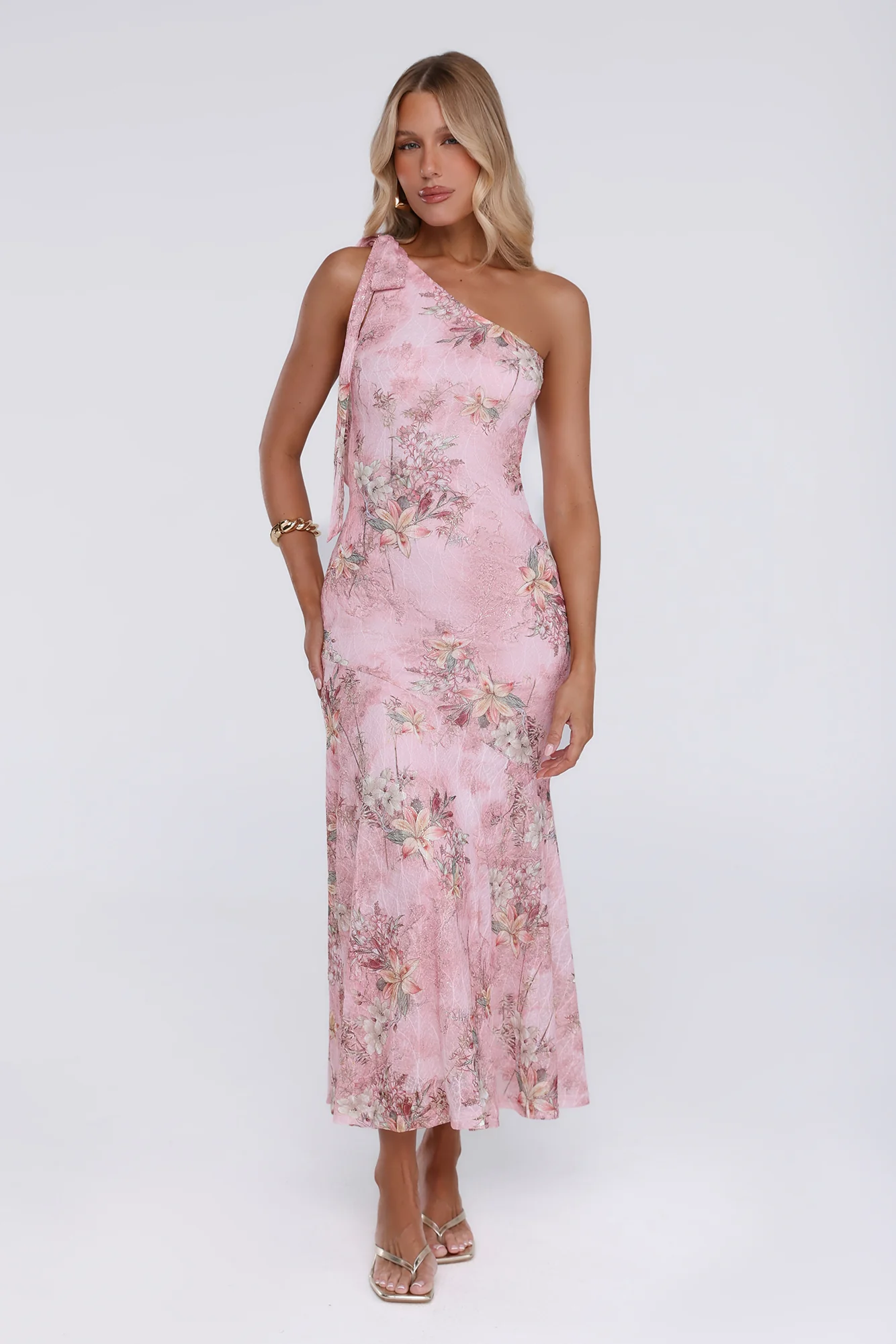 Pretty Whispers One Shoulder Maxi Dress Pink