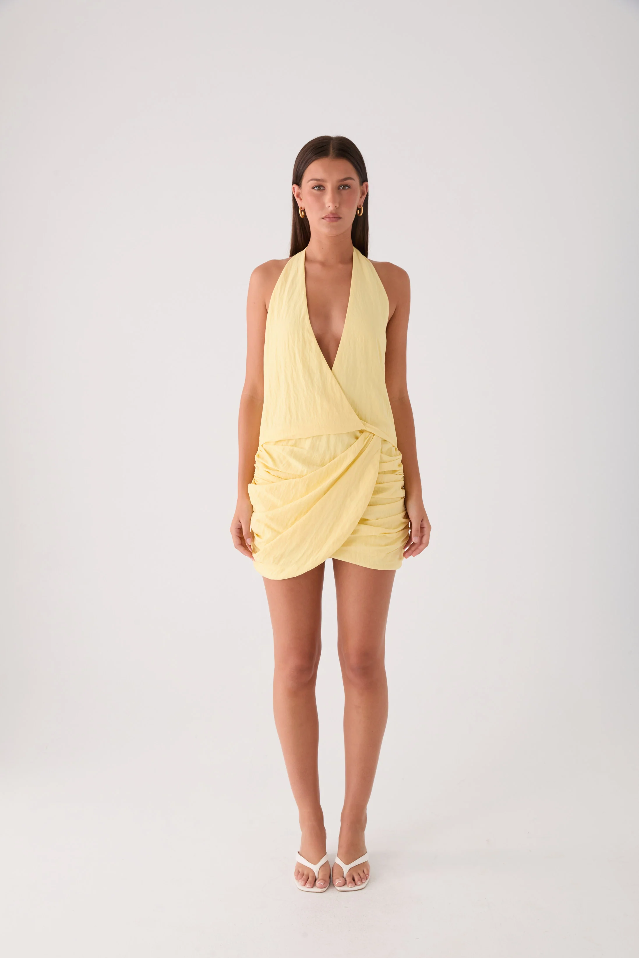 Asla Halter Mini Dress - Bright Lemon - luluinthesky