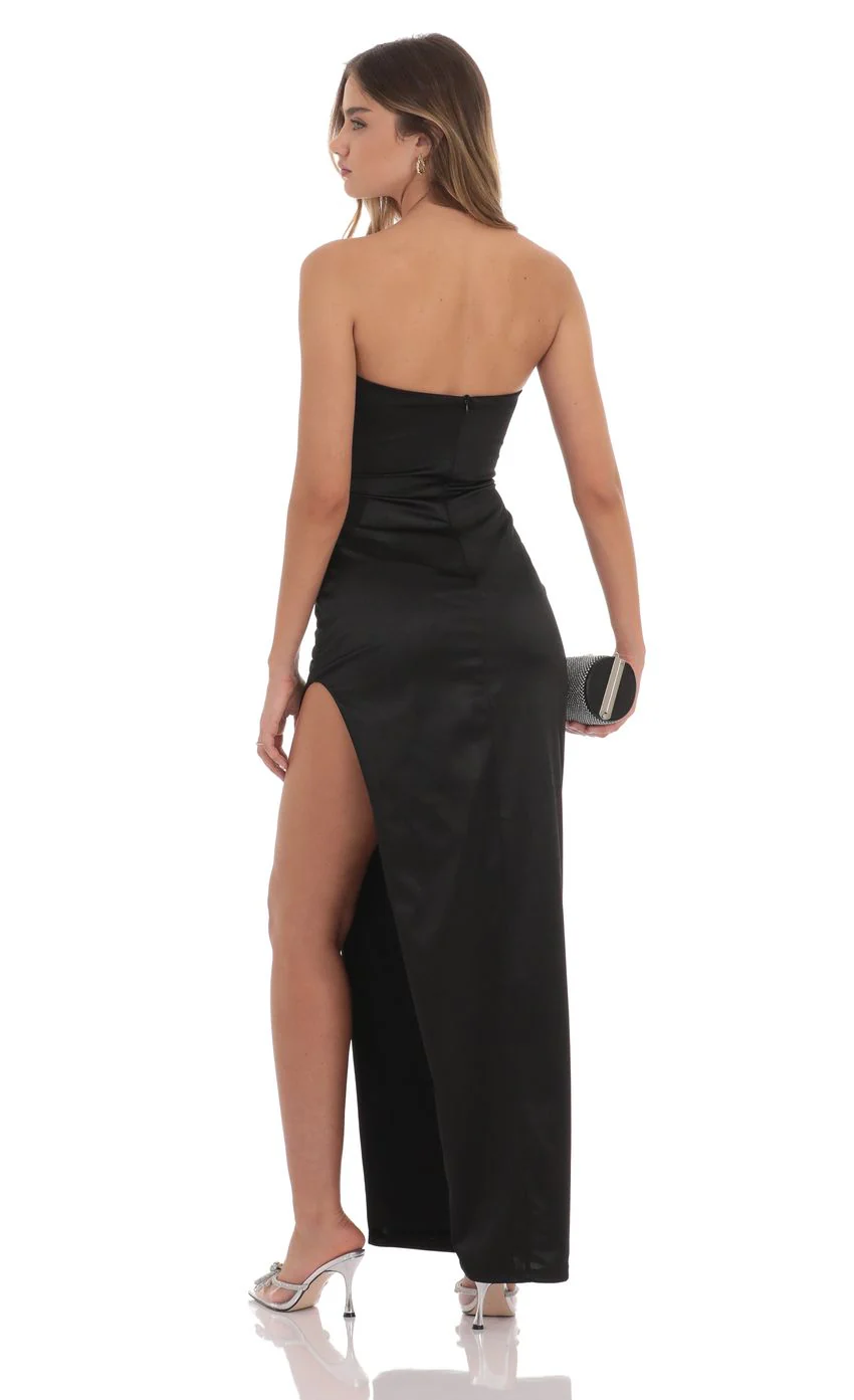 Satin Strapless Dress in Black - luluinthesky
