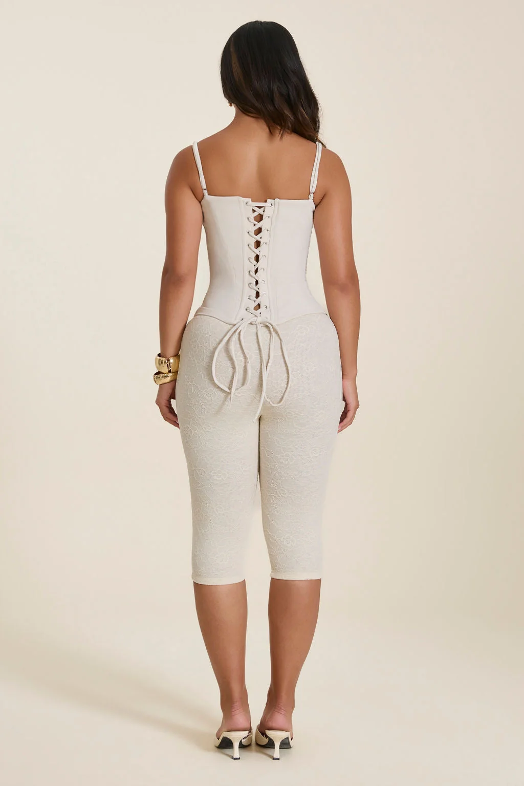 The Everly Lace Up Corset Top in Off White