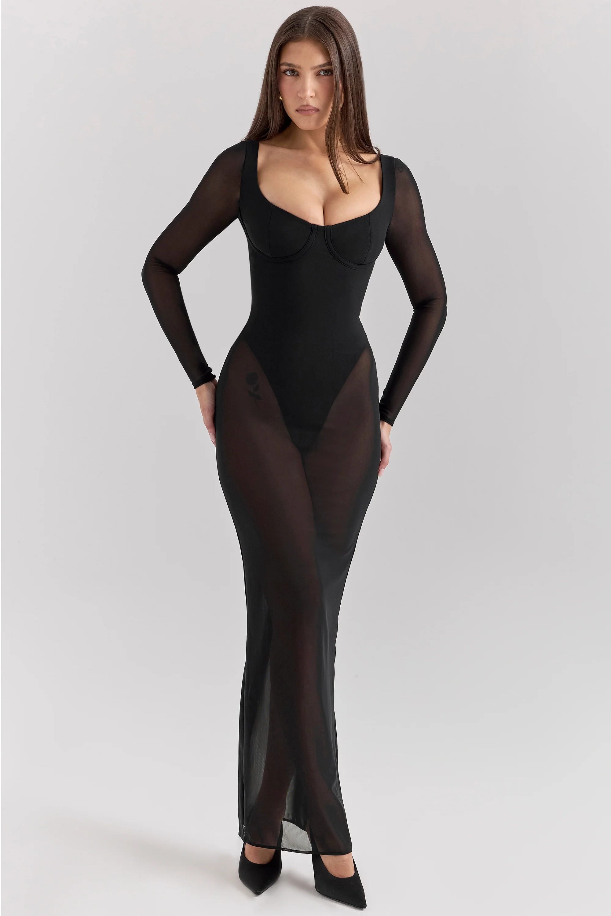 Black Mesh Maxi Dress With Bodysuit