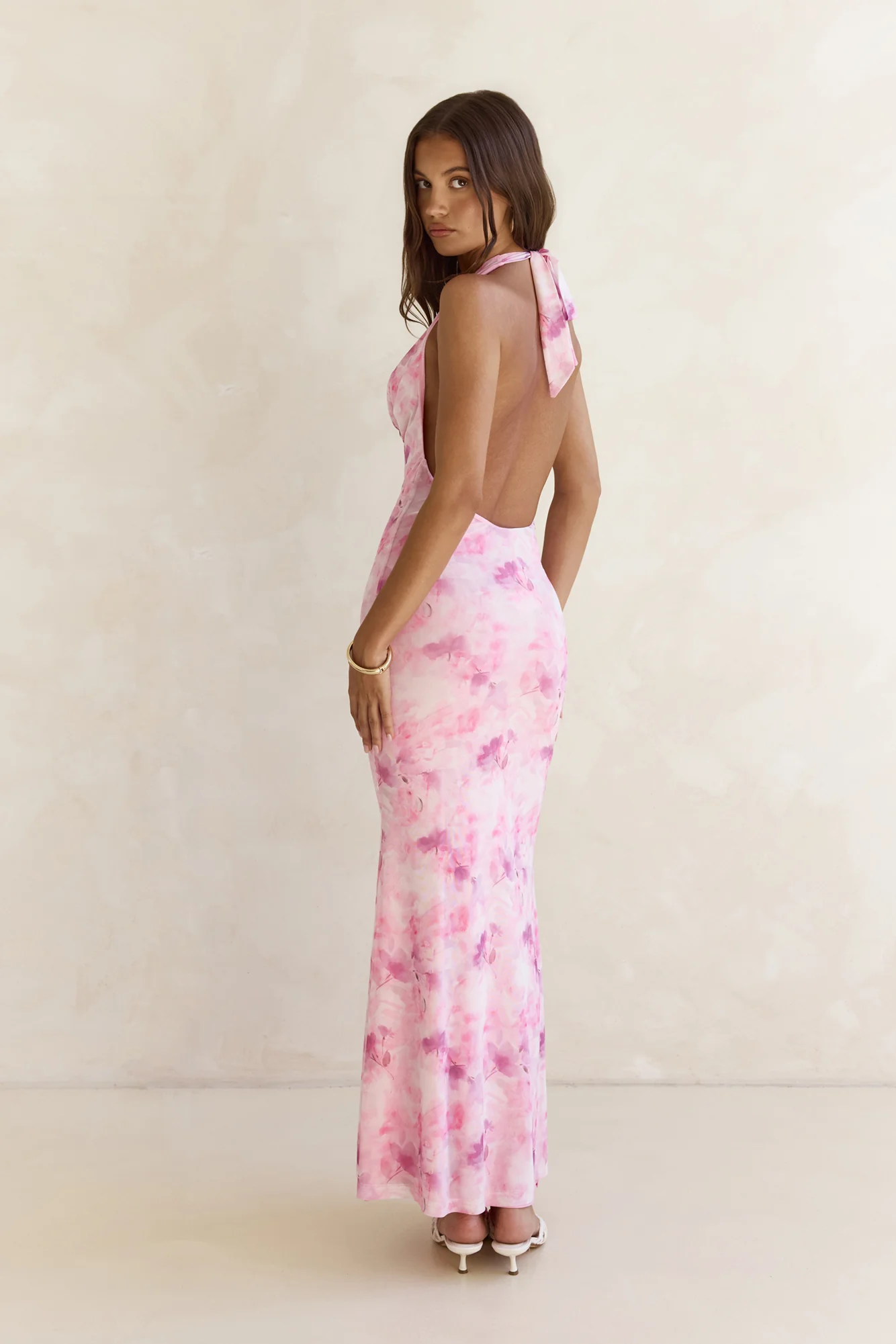 Blooming Loves Mesh Halter Maxi Dress Pink - luluinthesky