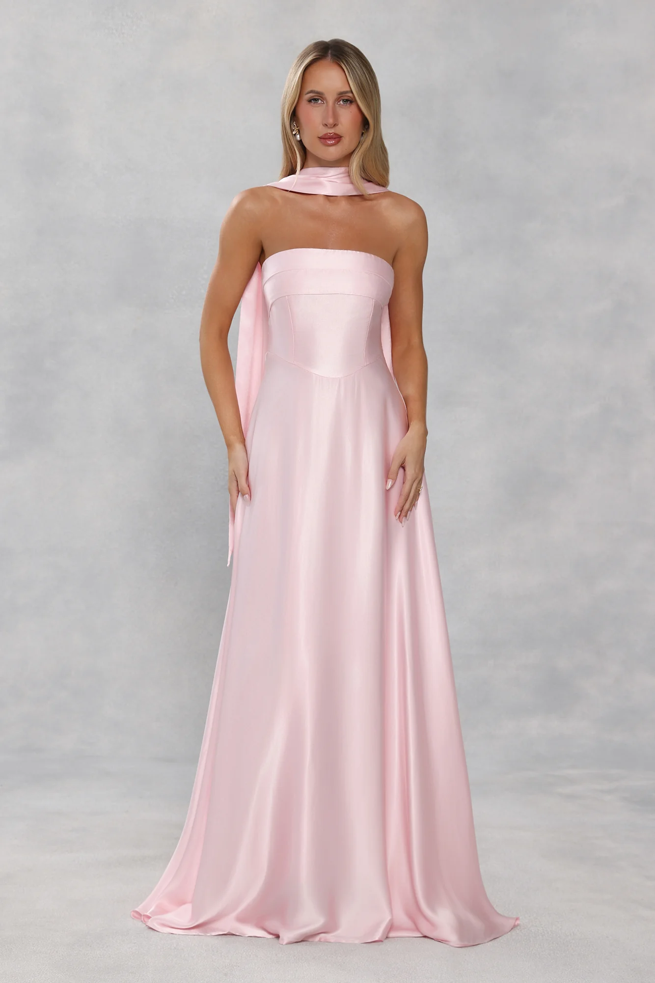 The Serina Strapless Satin Maxi Dress Light Pink