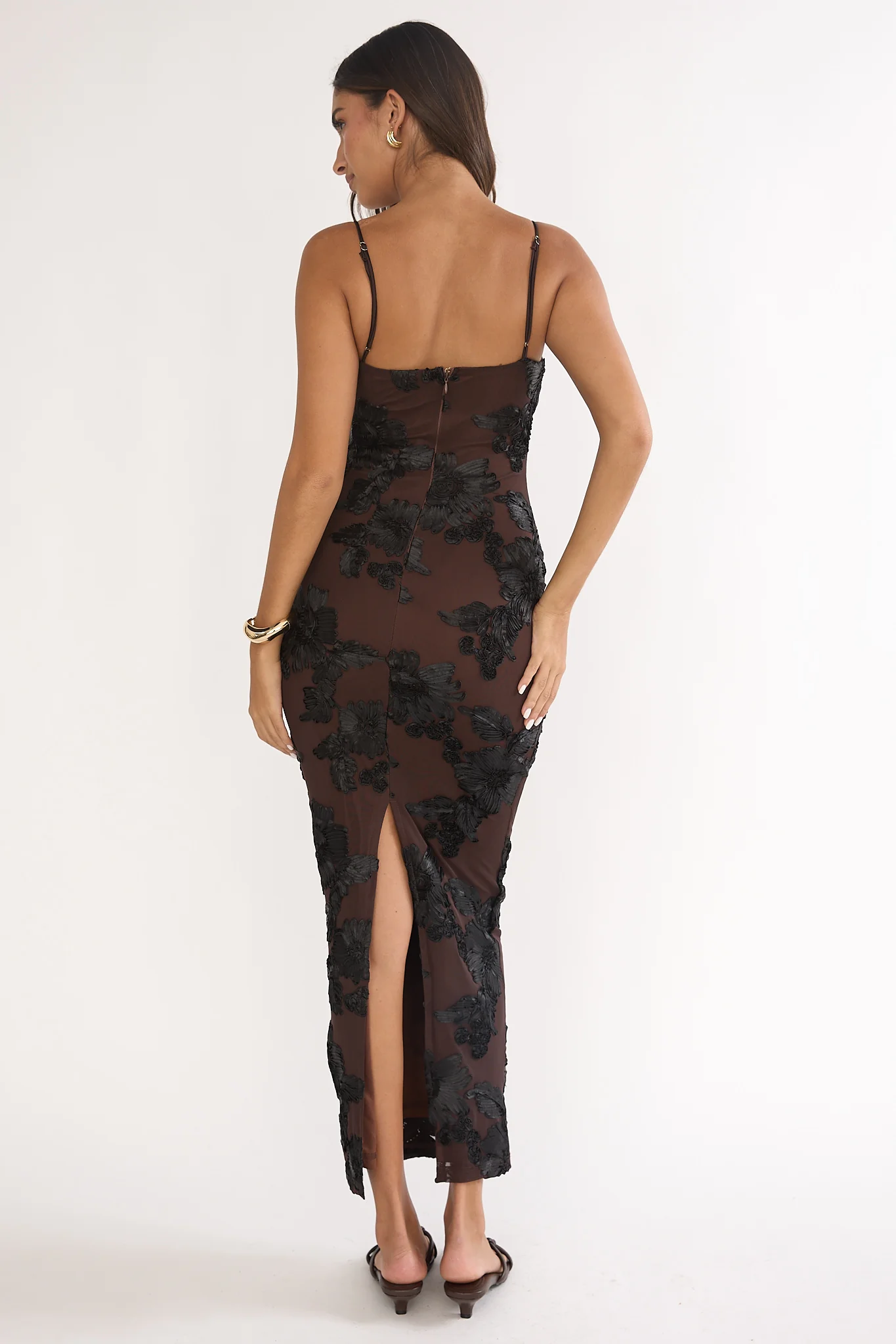 Kaela Cami Maxi Dress Embellished Chocolate - luluinthesky