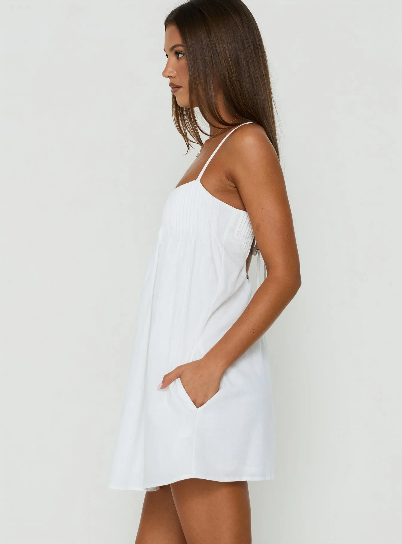 Stick With Me Tie Back Babydoll Mini Dress White
