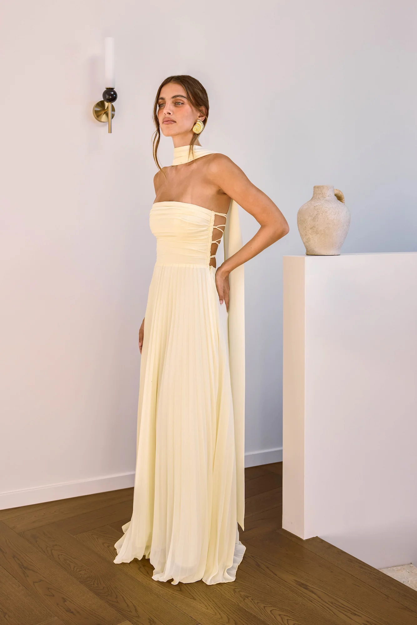 Rosewater Roads Strapless Maxi Dress Yellow - luluinthesky