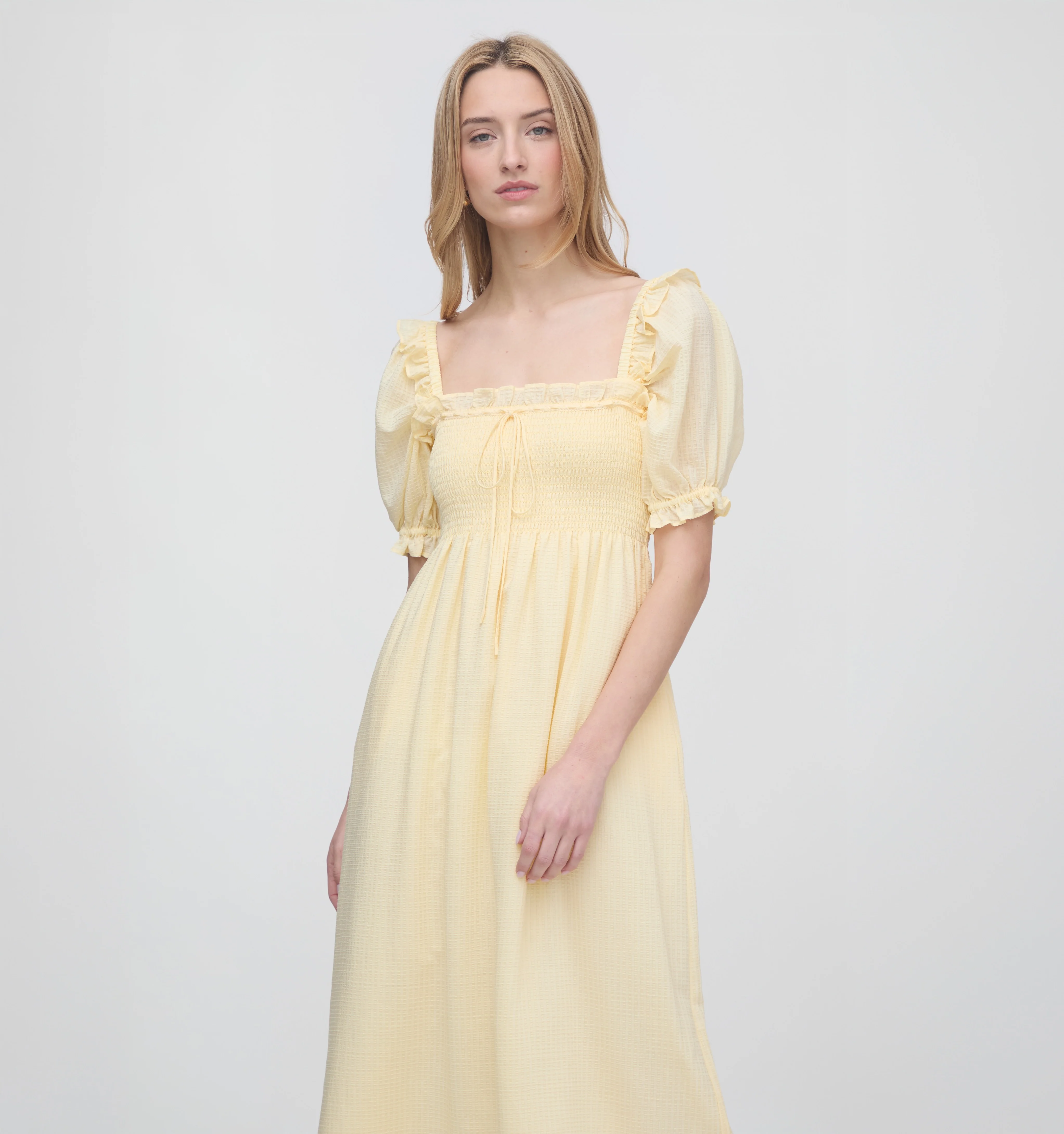 The Scarlett Nap Dress - Butter Yellow Tonal Seersucker