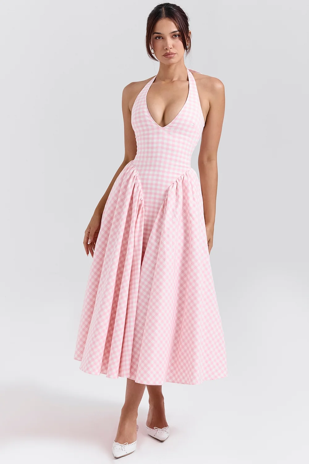 Strawberry Shortcake Gingham Halter Midi Sundress