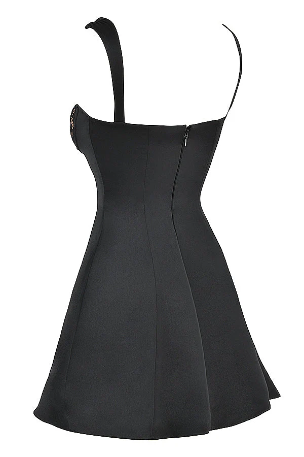 black satin and lace mini dress