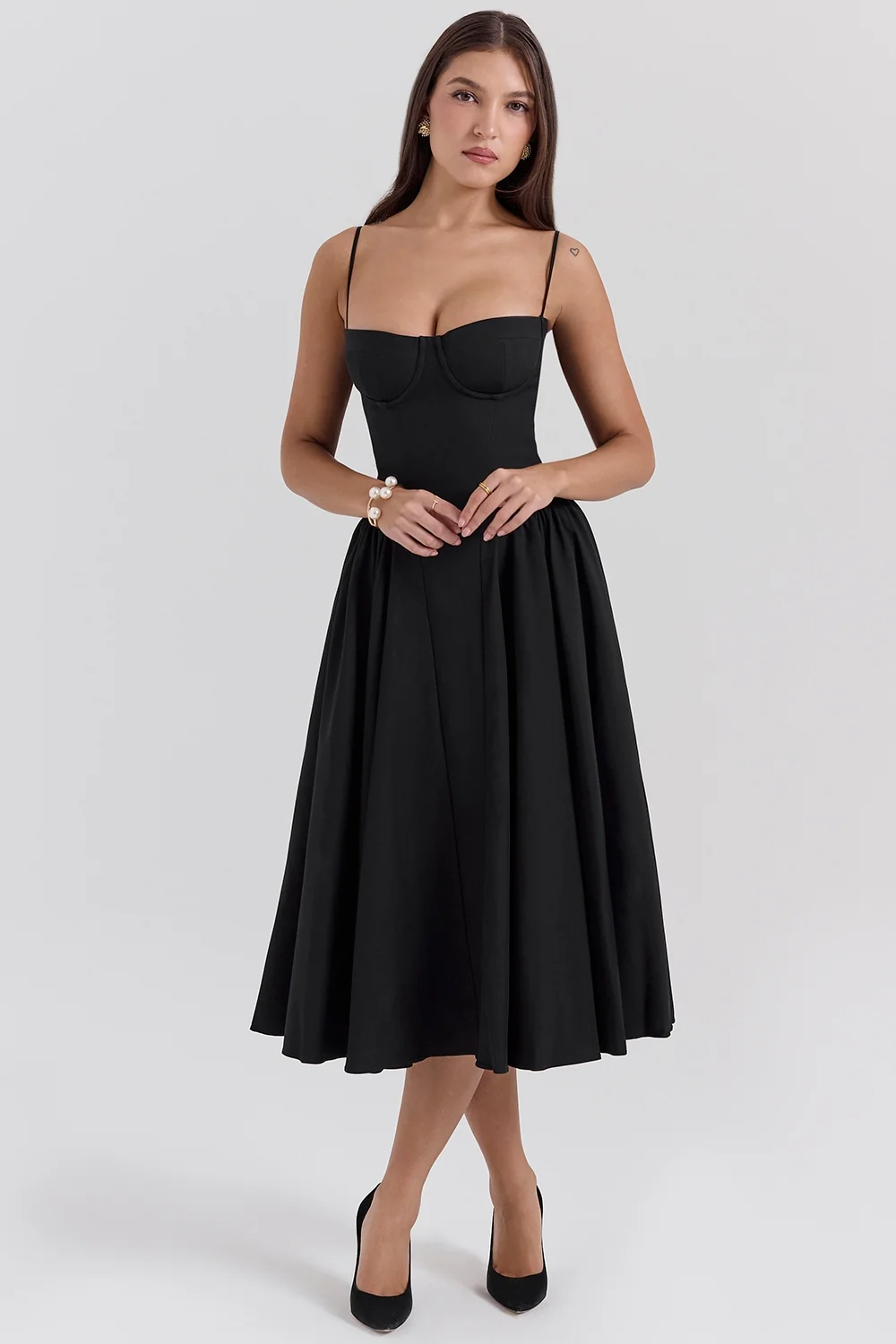 black corset midi dress