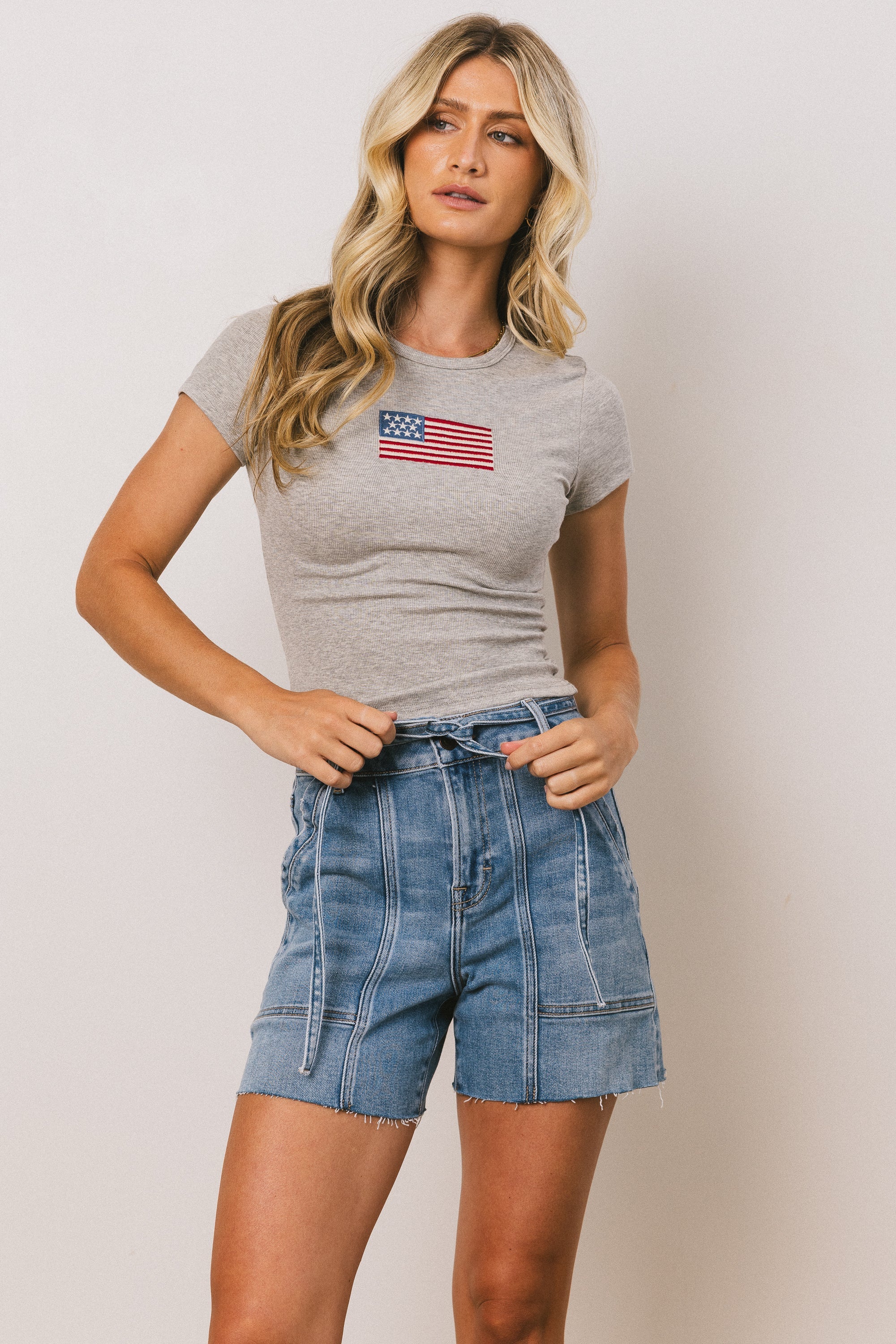 American Flag Tee in Grey