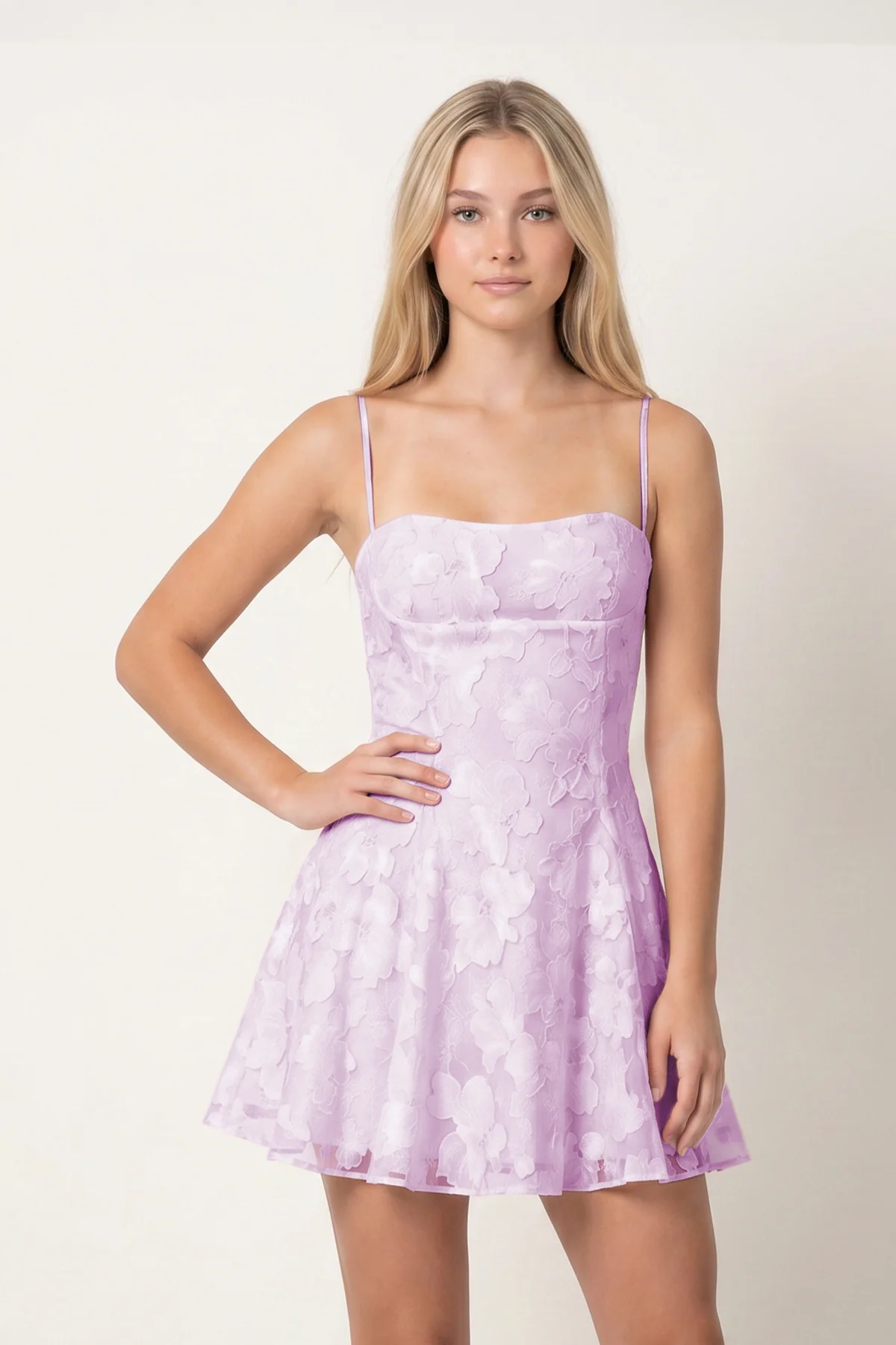 Spaghetti Straps A-Line Chiffon Jacquard Homecoming Dress