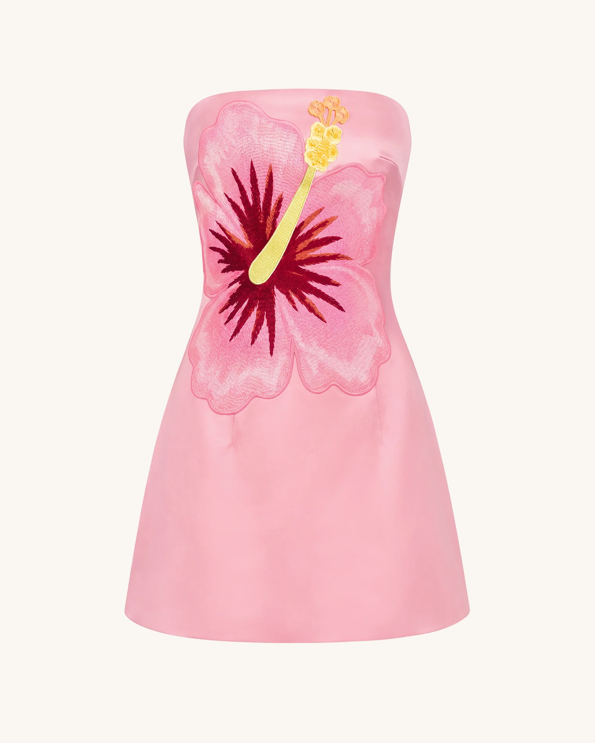 Hibiscus Embroidered Bandeau Mini Dress - Pink - FASHION NOB
