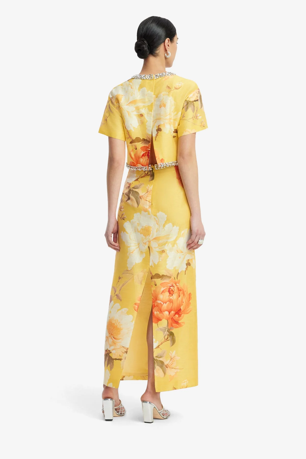 Indie Embellished Sleeve Top - Peony Print in Yellow
