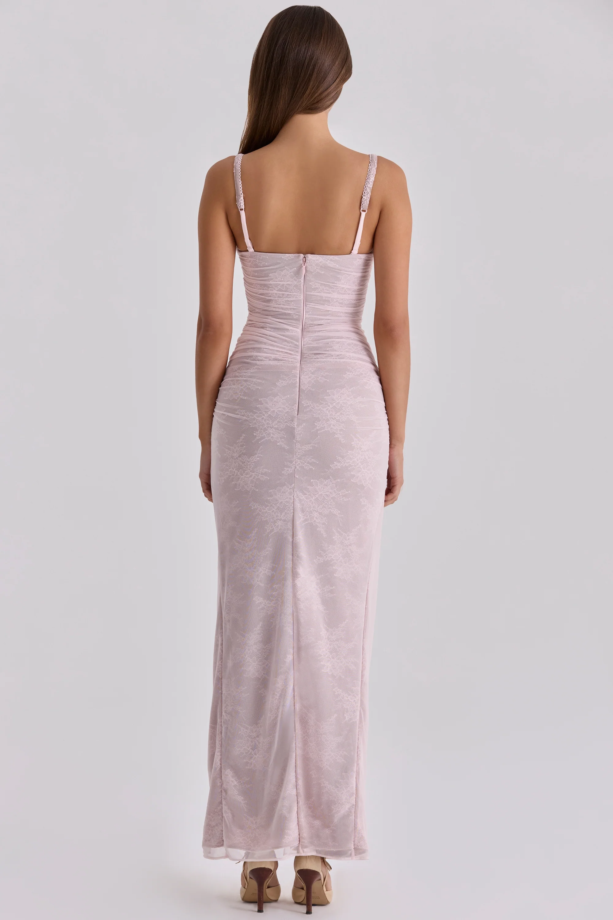 Baby Pink Lace Mesh Maxi Dress