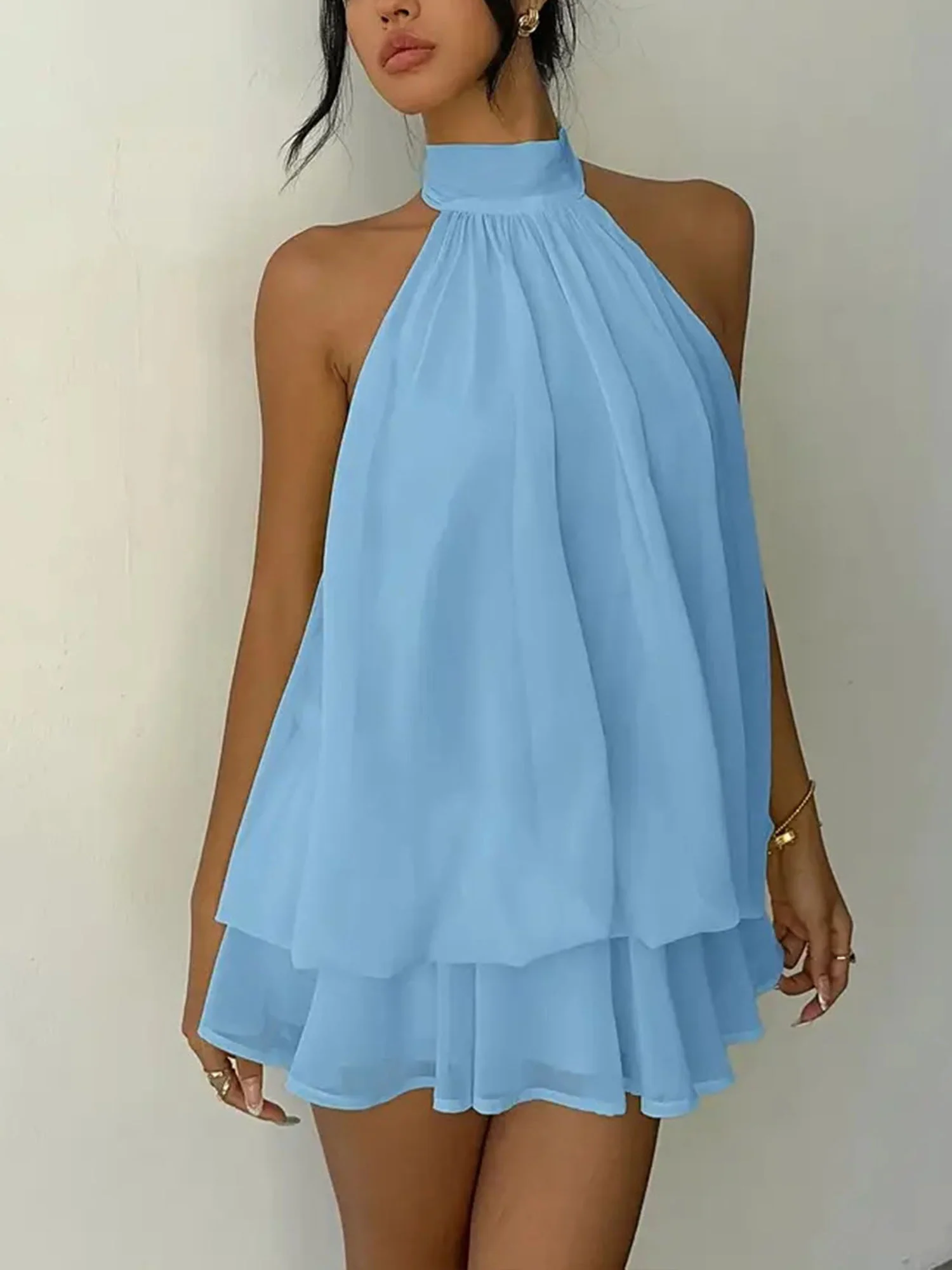 Layered Halter Mini Dress
