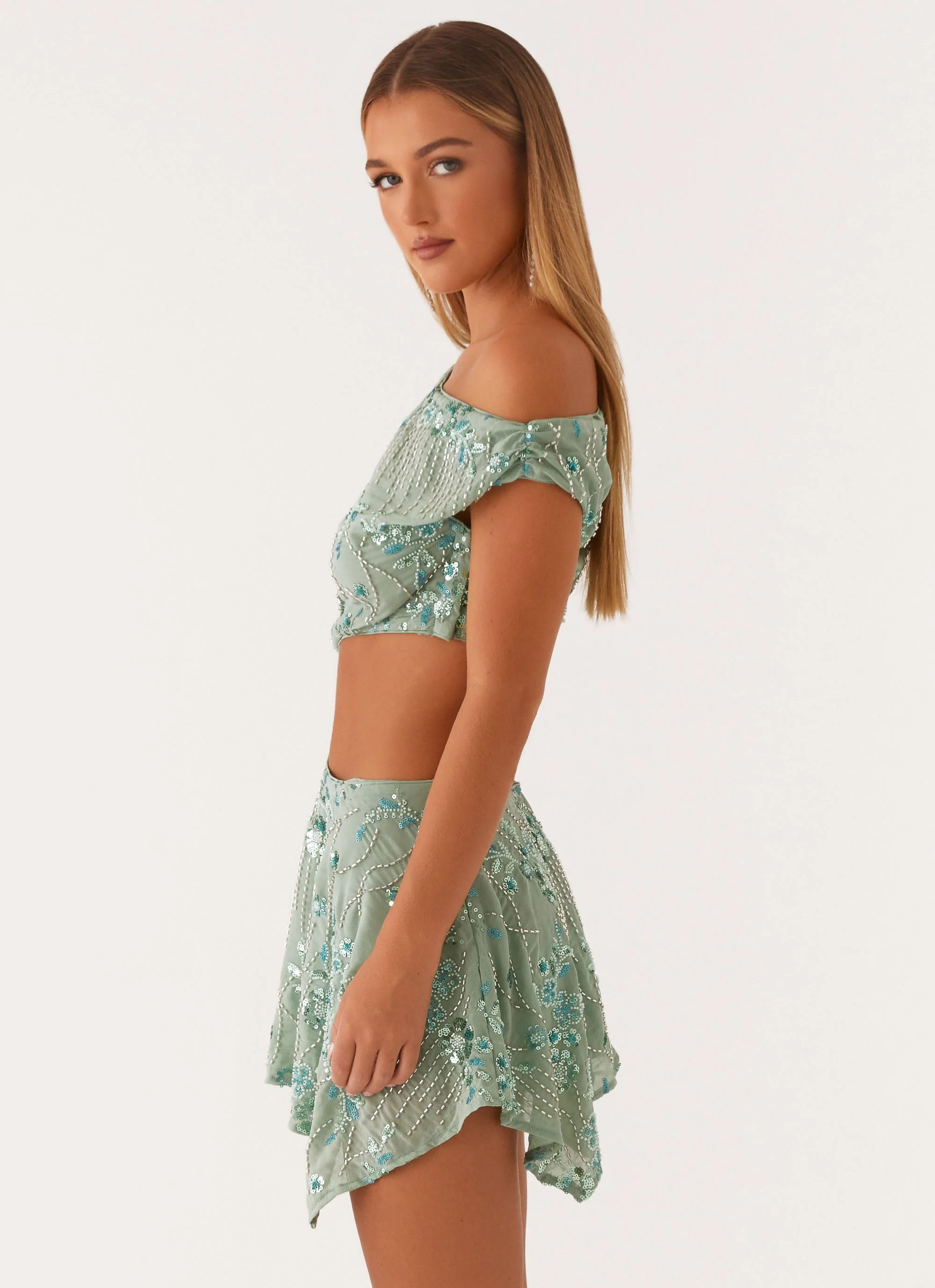 Aletta Sequin Mini Dress - Mint - luluinthesky