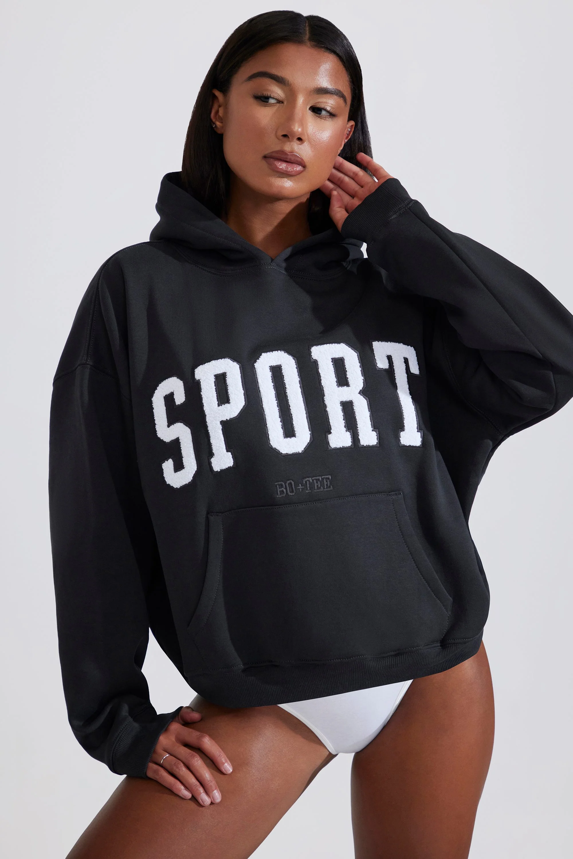 Soft Cotton Fleece Oversized Hoodie in Black