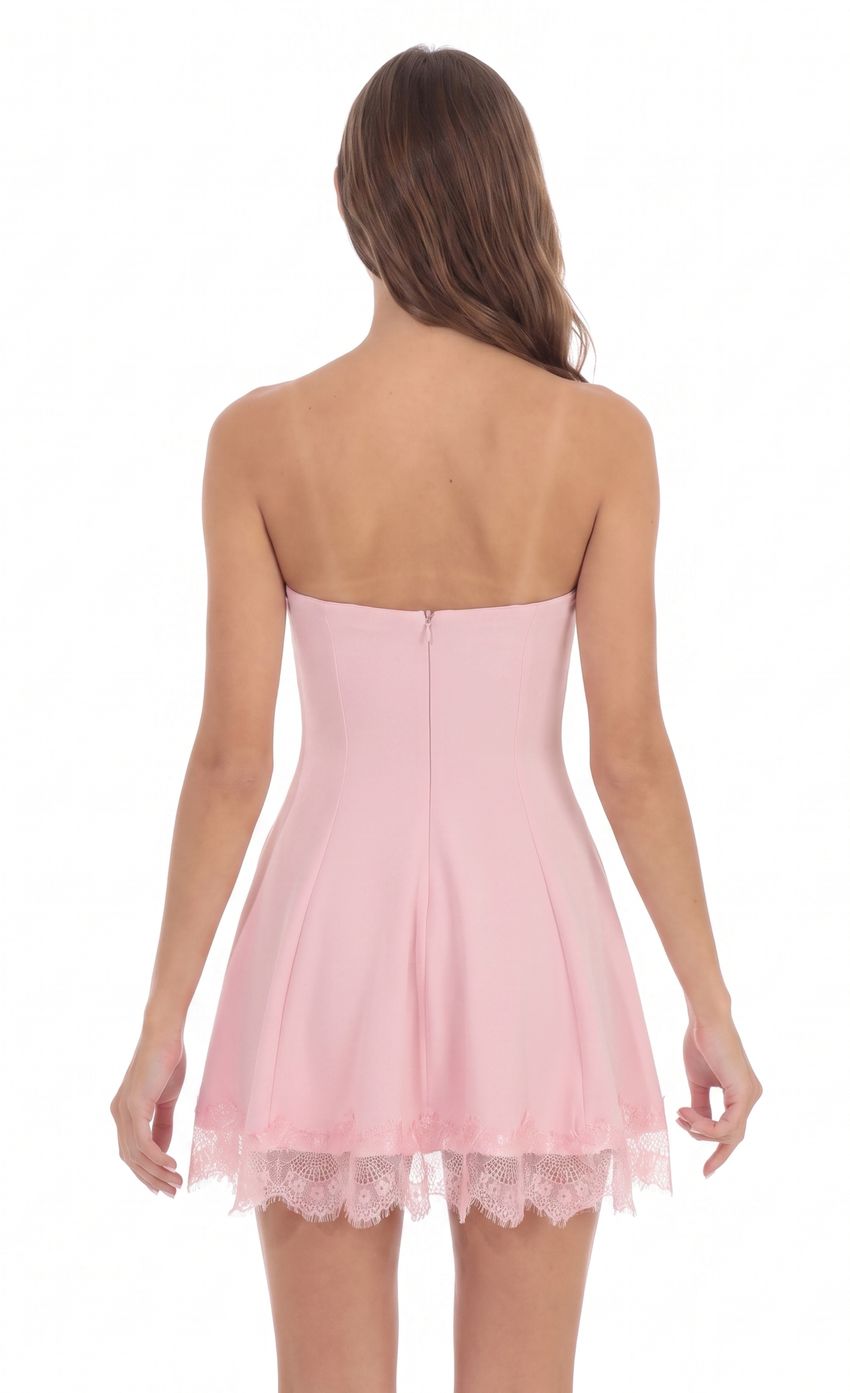 Strapless Dress with Lace-trim Hem in Pink