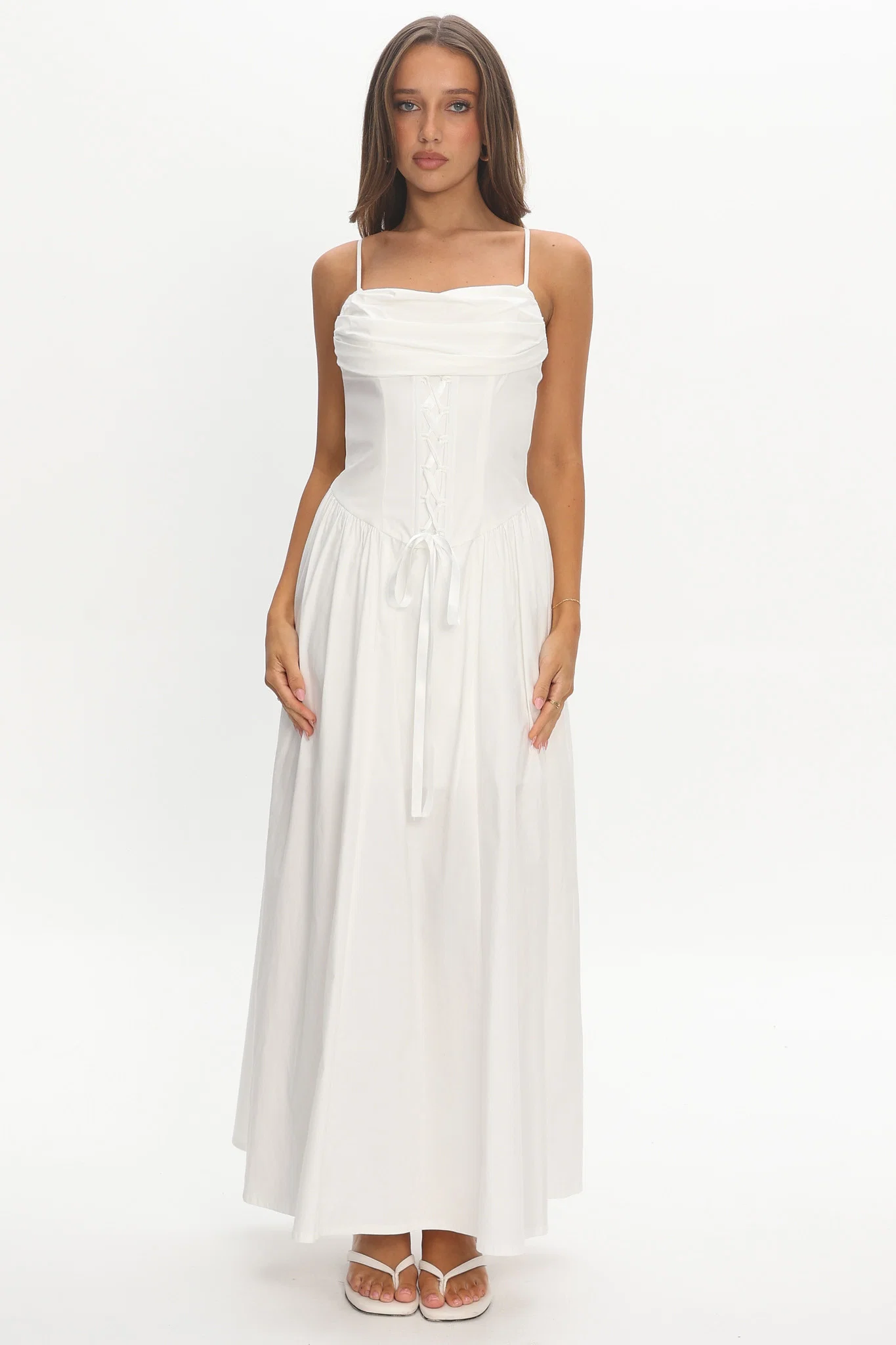Make It Yours Lace-Up Maxi Dress Ivory