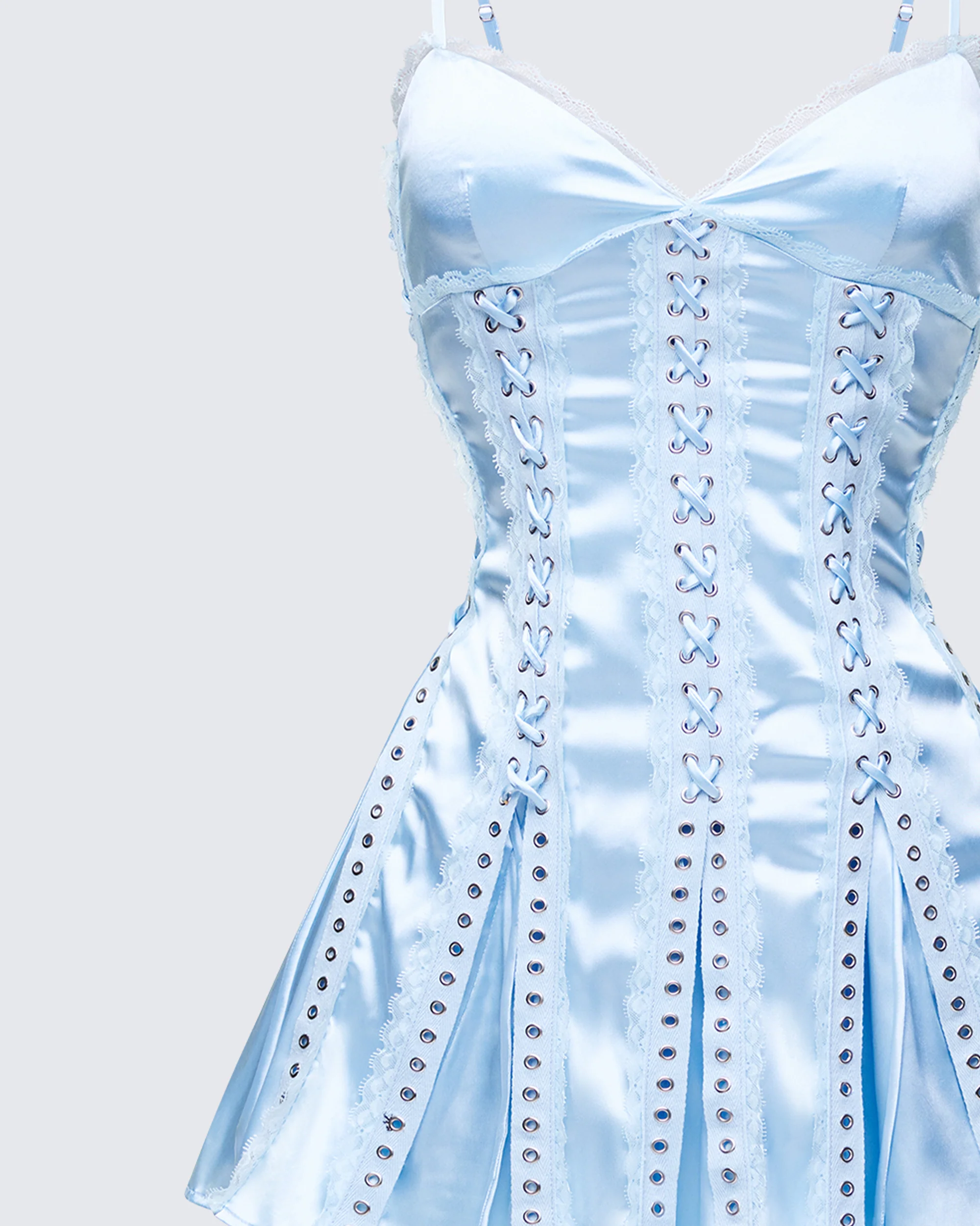 Effie Blue Satin Lace Up Mini Dress