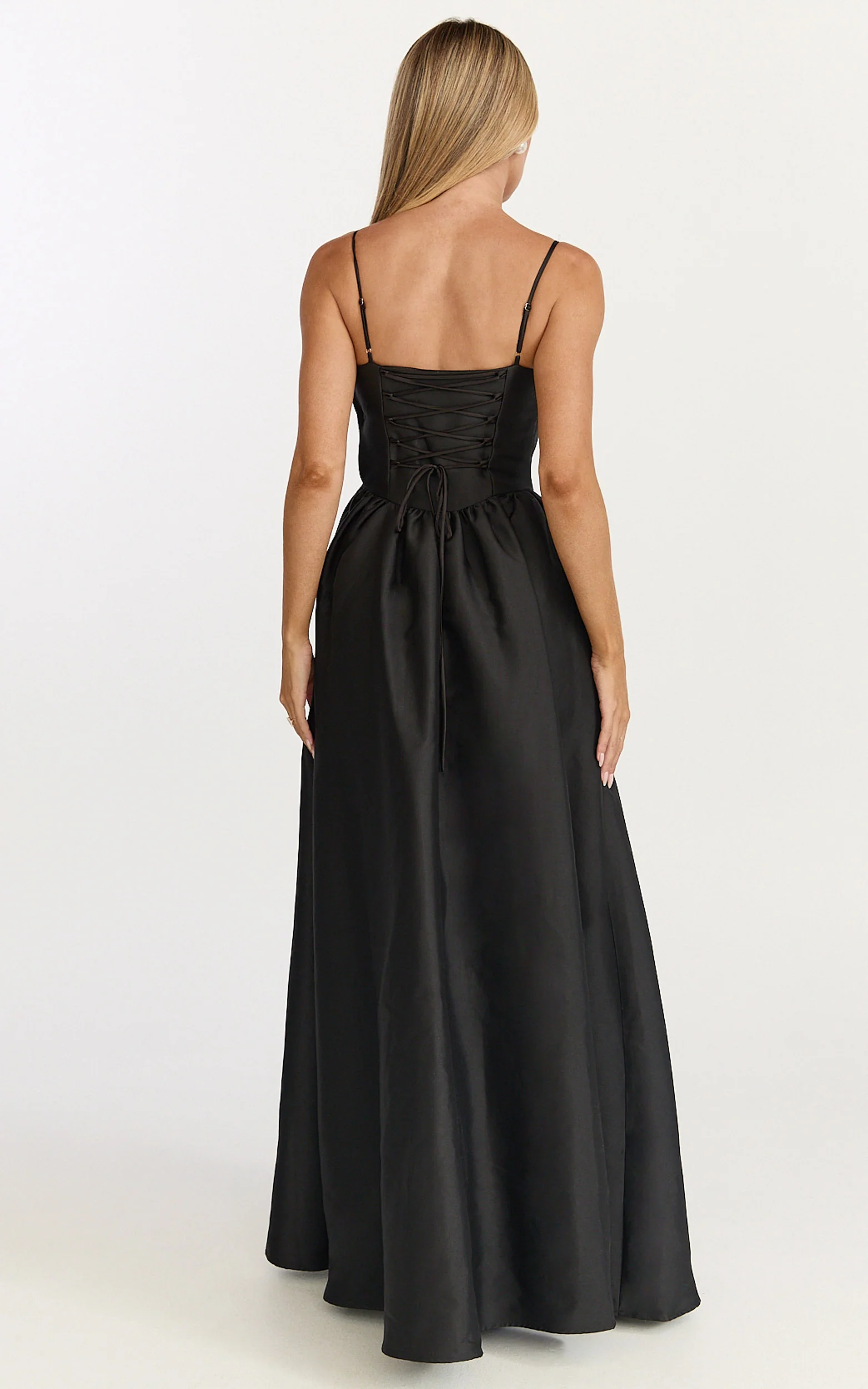 Louisa Maxi Dress - Boned Bodice Lace Up Back Dress in Black