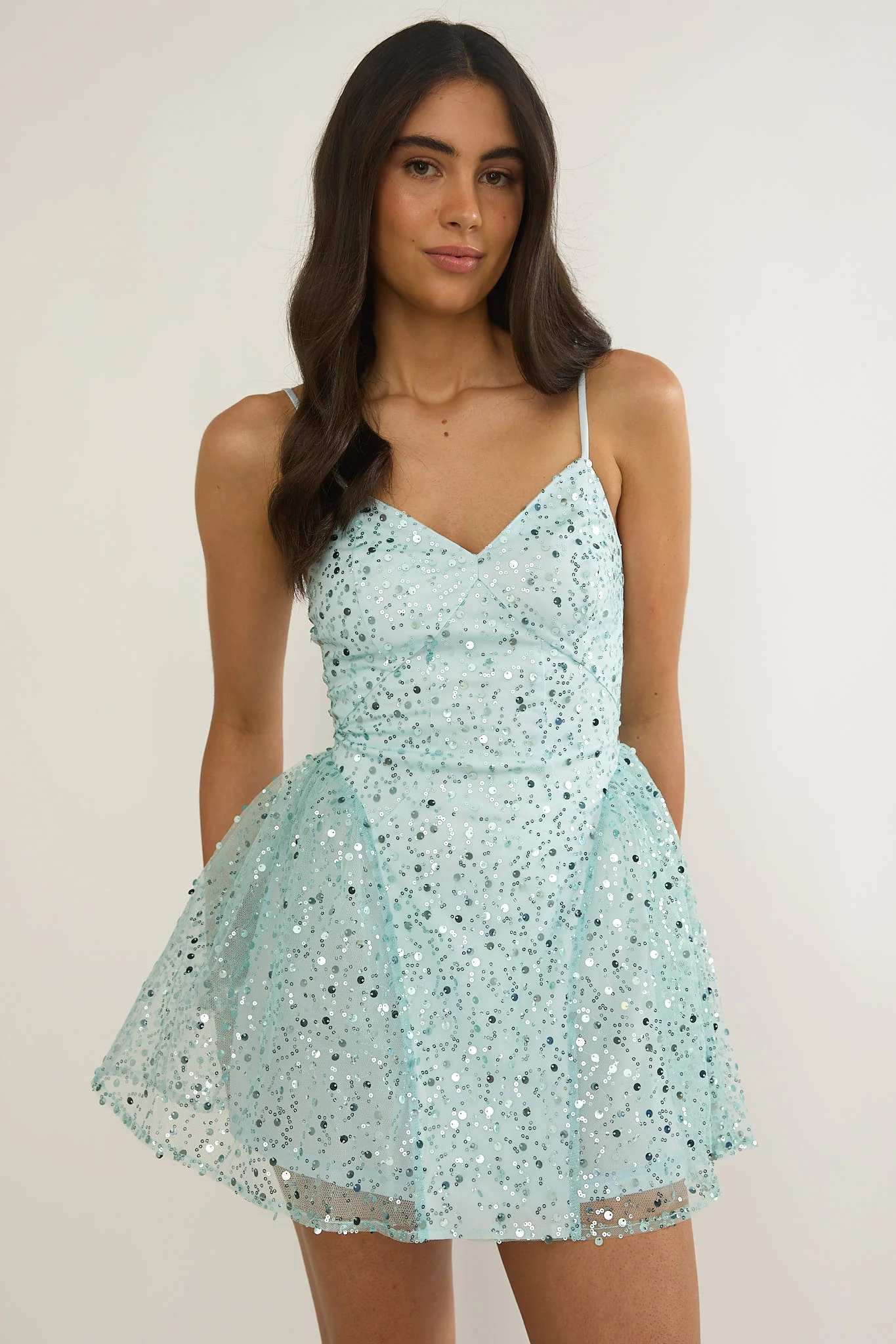Roselisse Cami Strap Sequin Mini Dress Sage