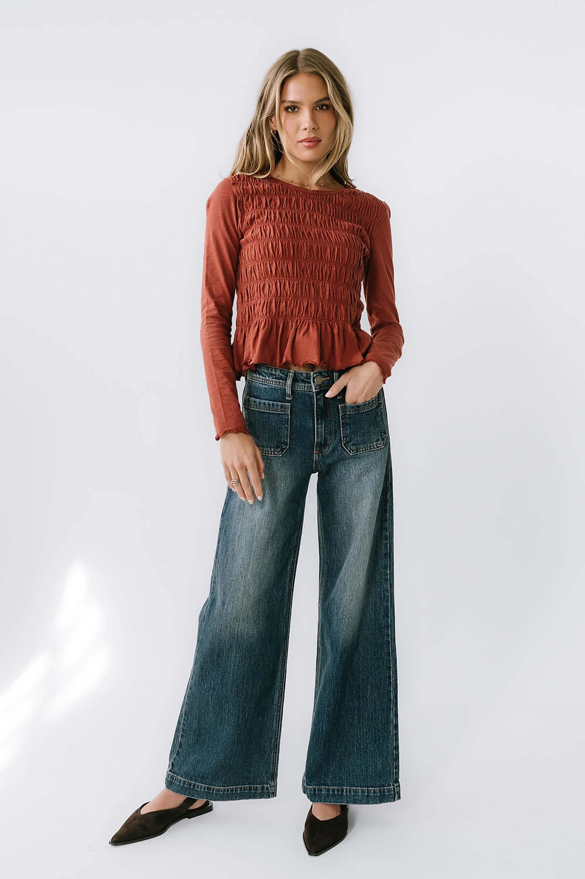 Harry Smocked Top in Brick
