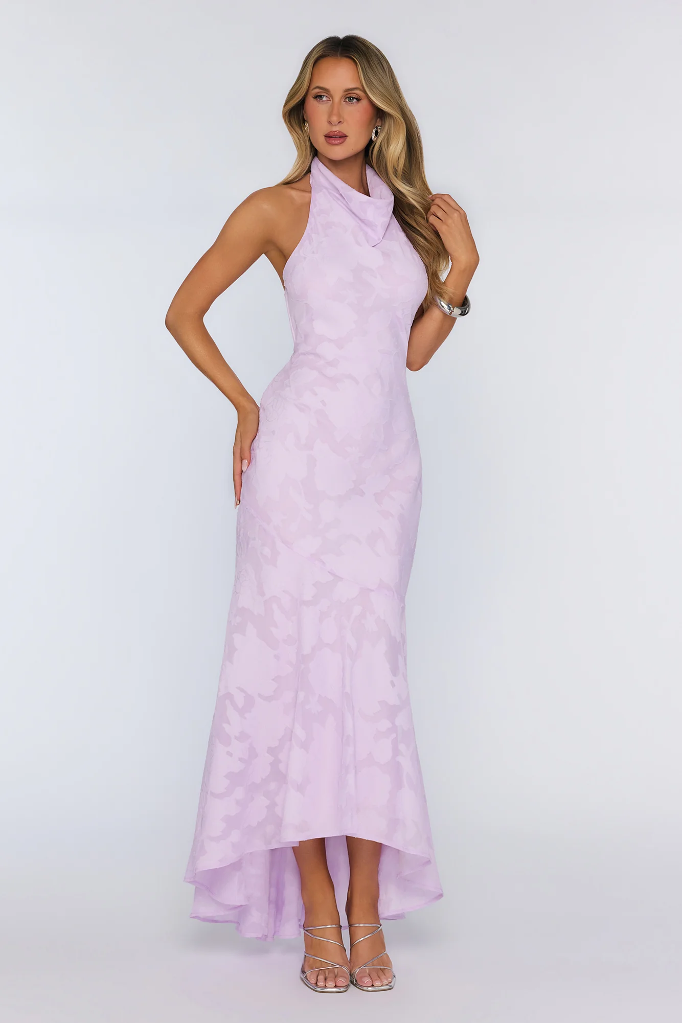 Hints Of Wildflowers Halter Maxi Dress Lilac