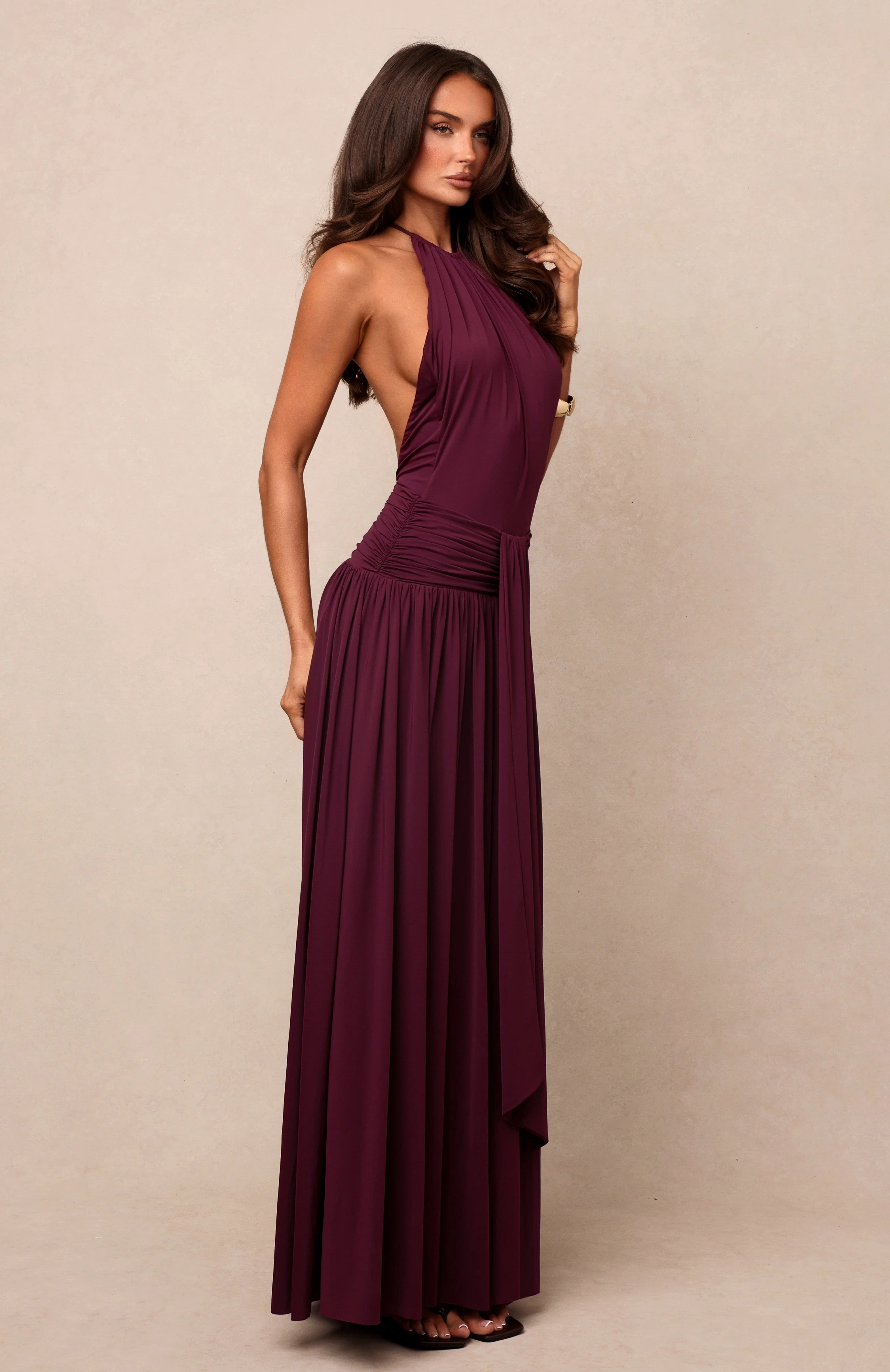 Lost In The Tide Maxi Dress Dark Cherry - FASHION NOB