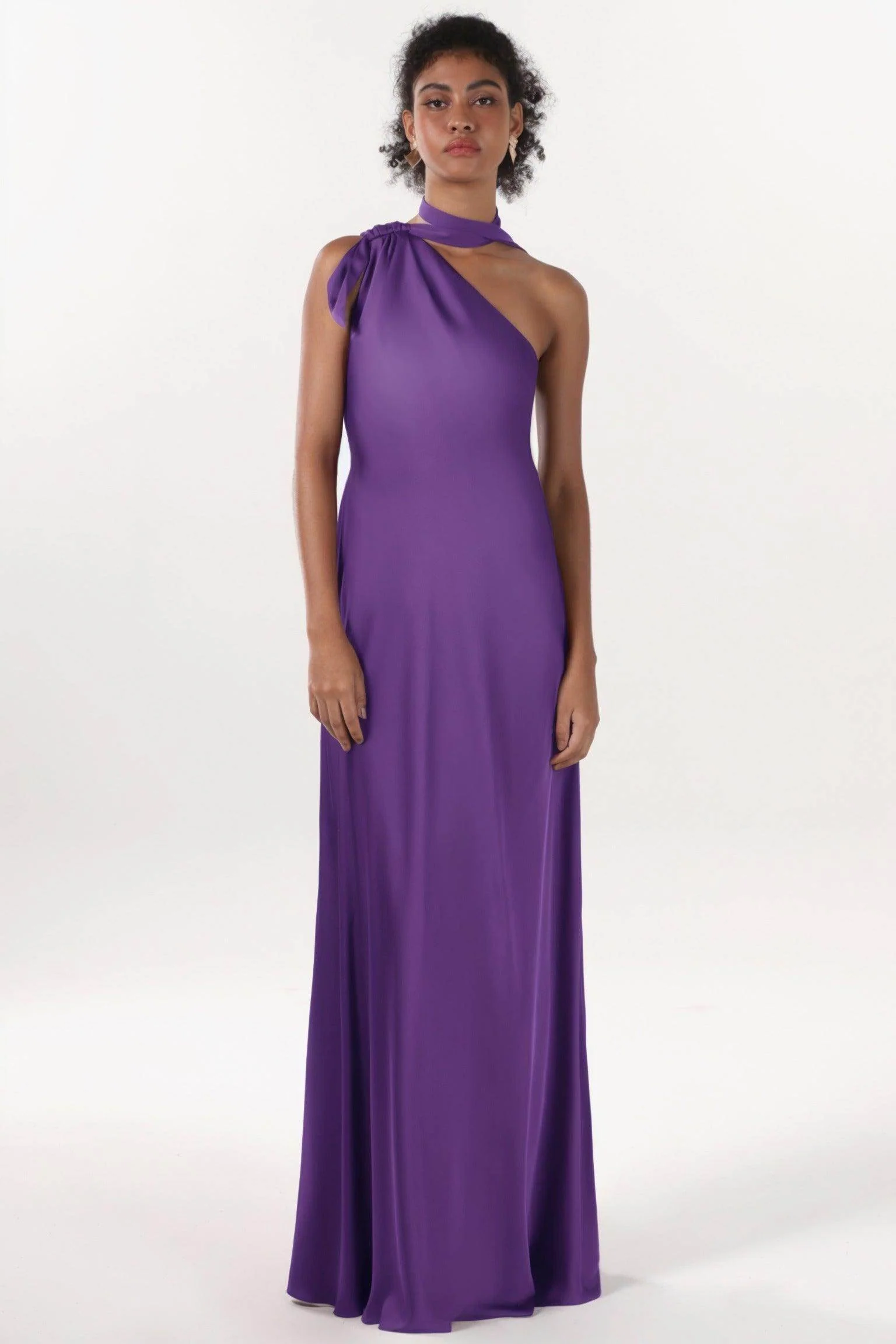 Sheath-Column Maxi Luxe Satin Bridesmaid Dress CS0607BM