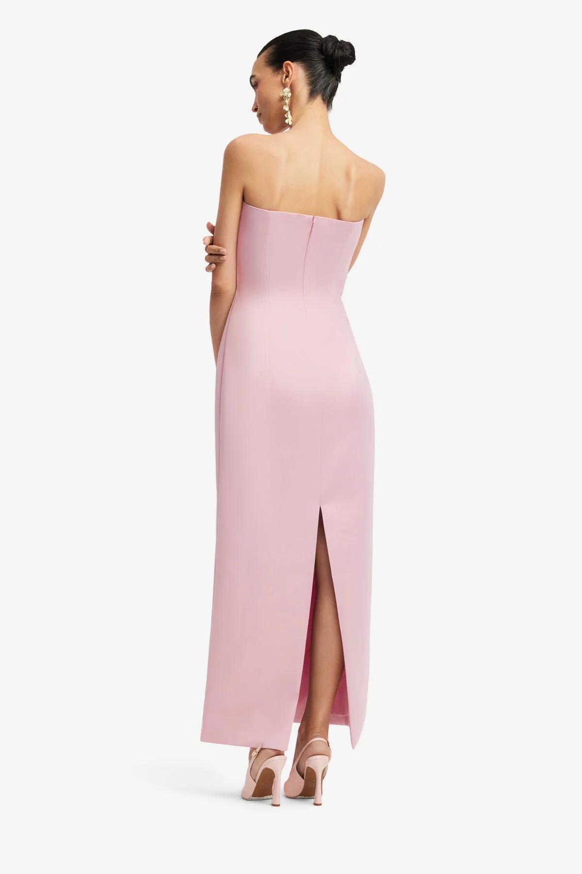 Rayna Embroidered Bustier Maxi Dress - Bouquet Print in Pastel Pink