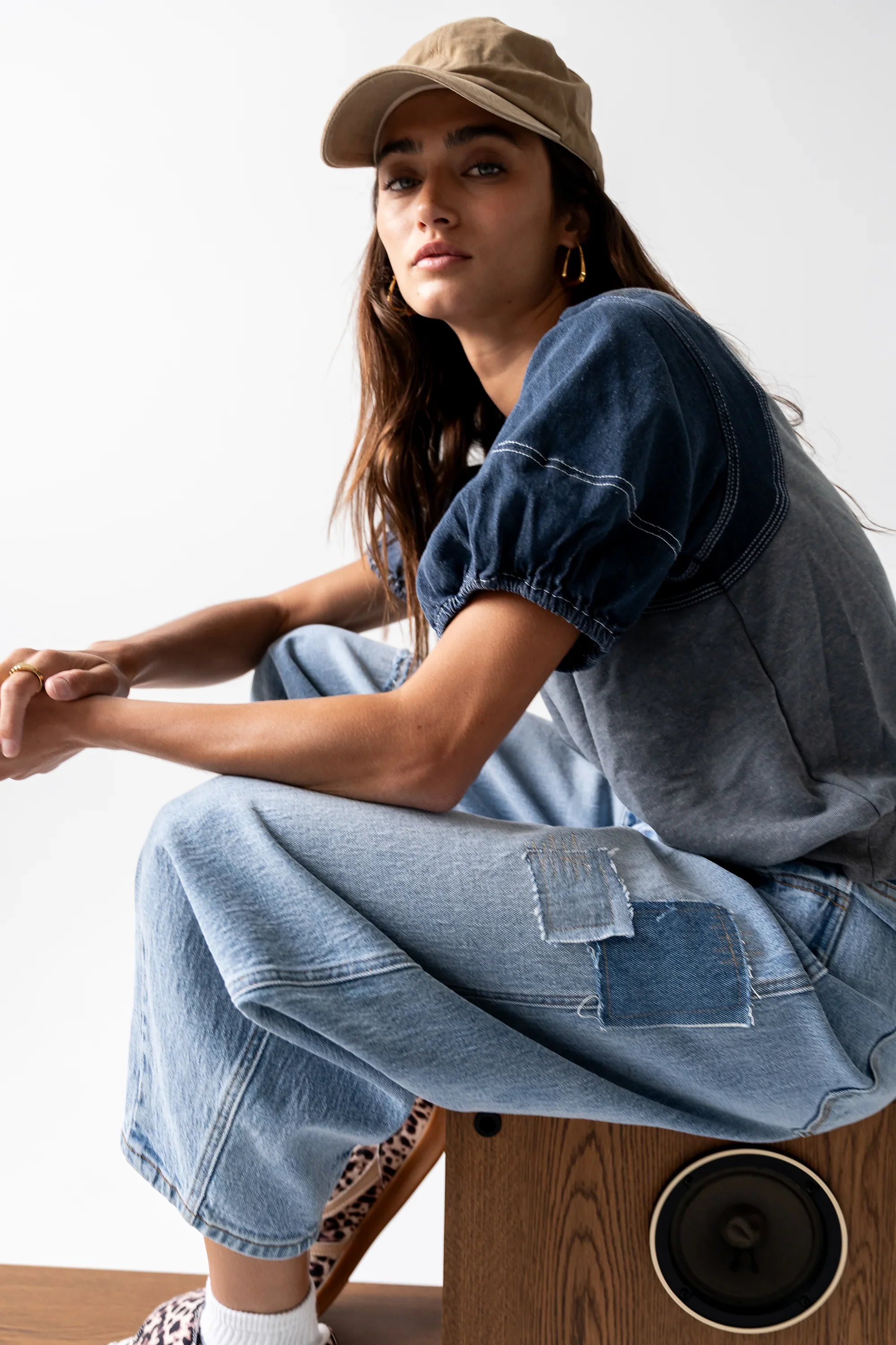 Rory Contrast Top in Denim