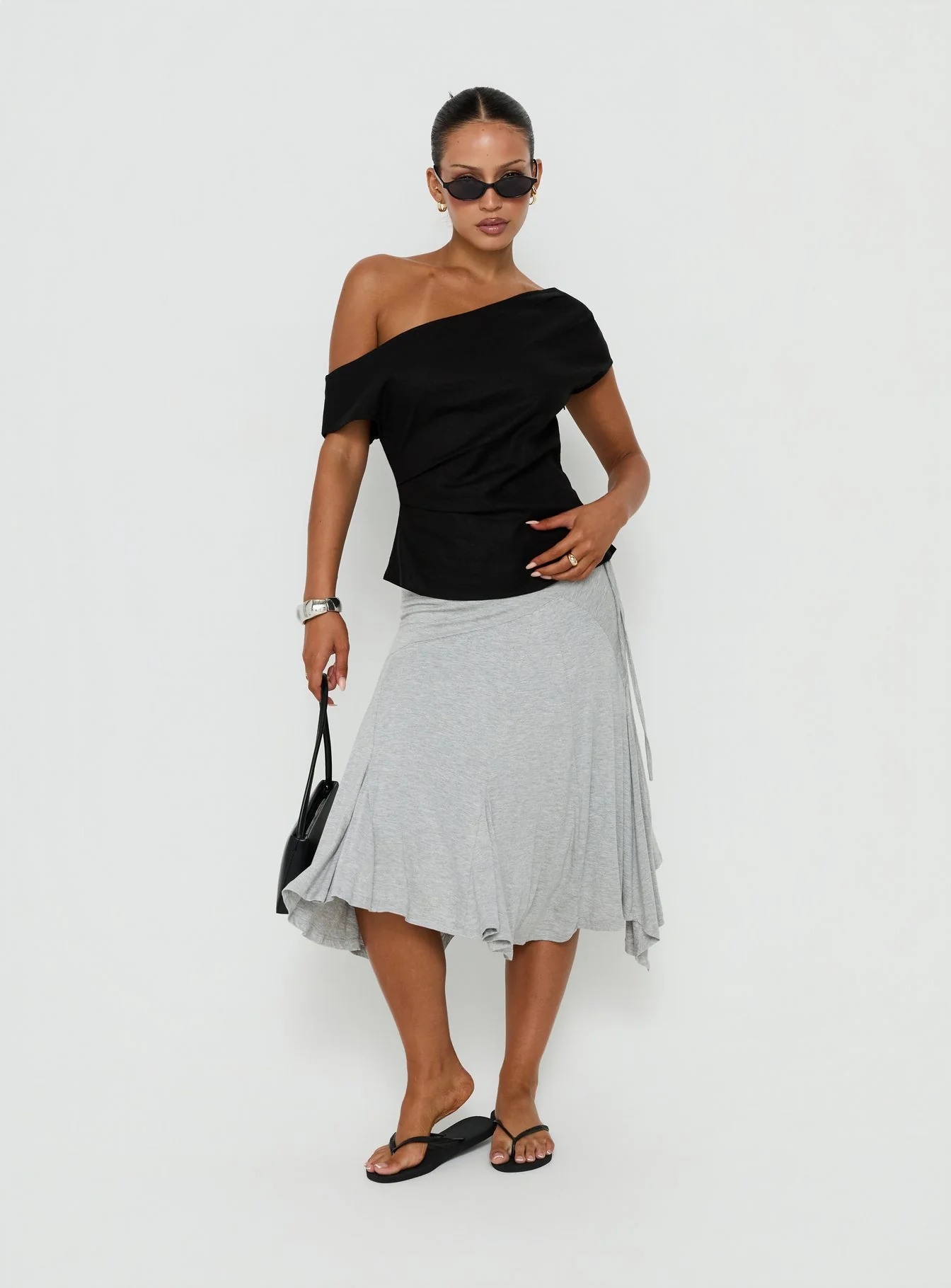 Seasons Change Relaxed Off Shoulder Top Black