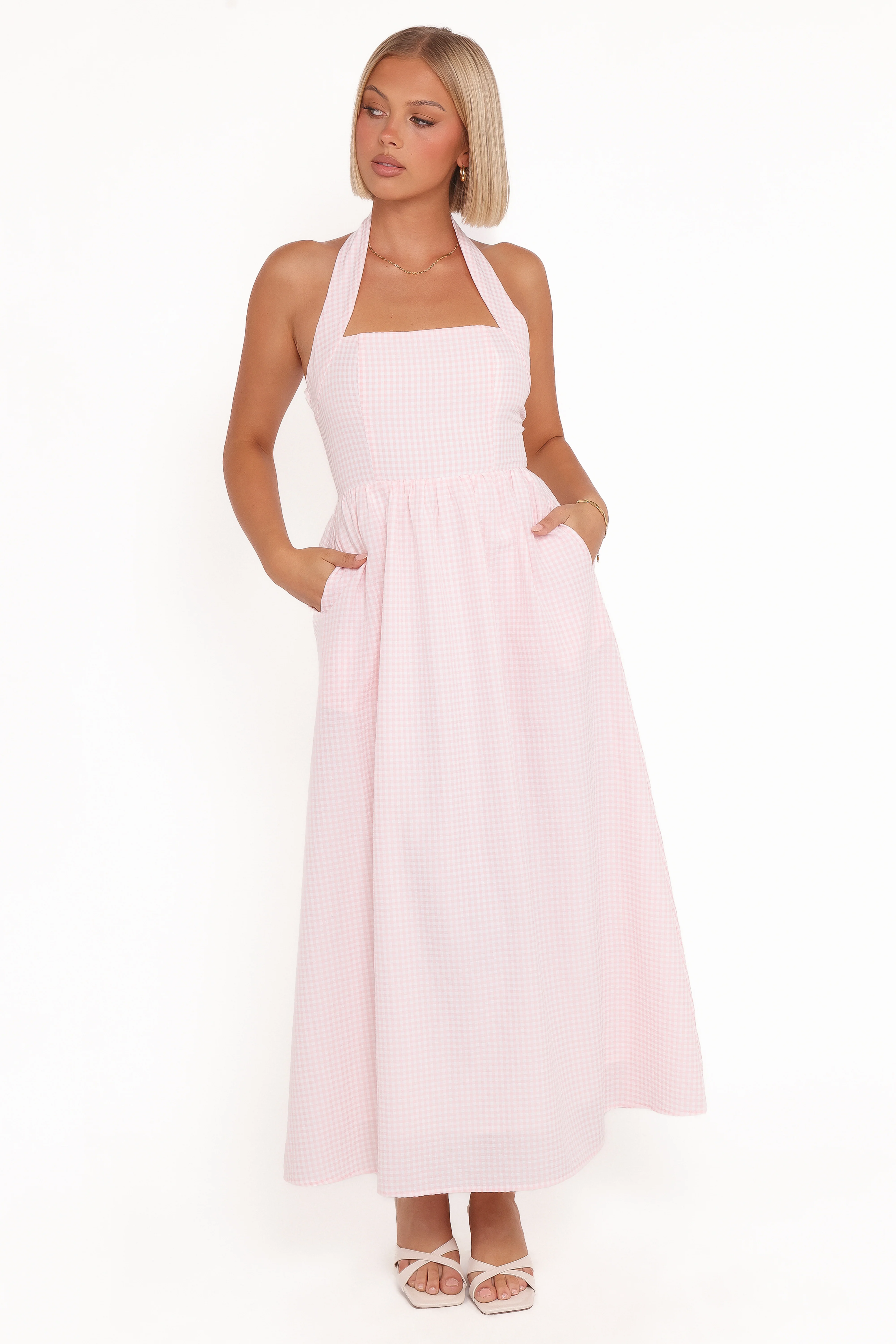 Margerie Halter Dress - Pink Gingham