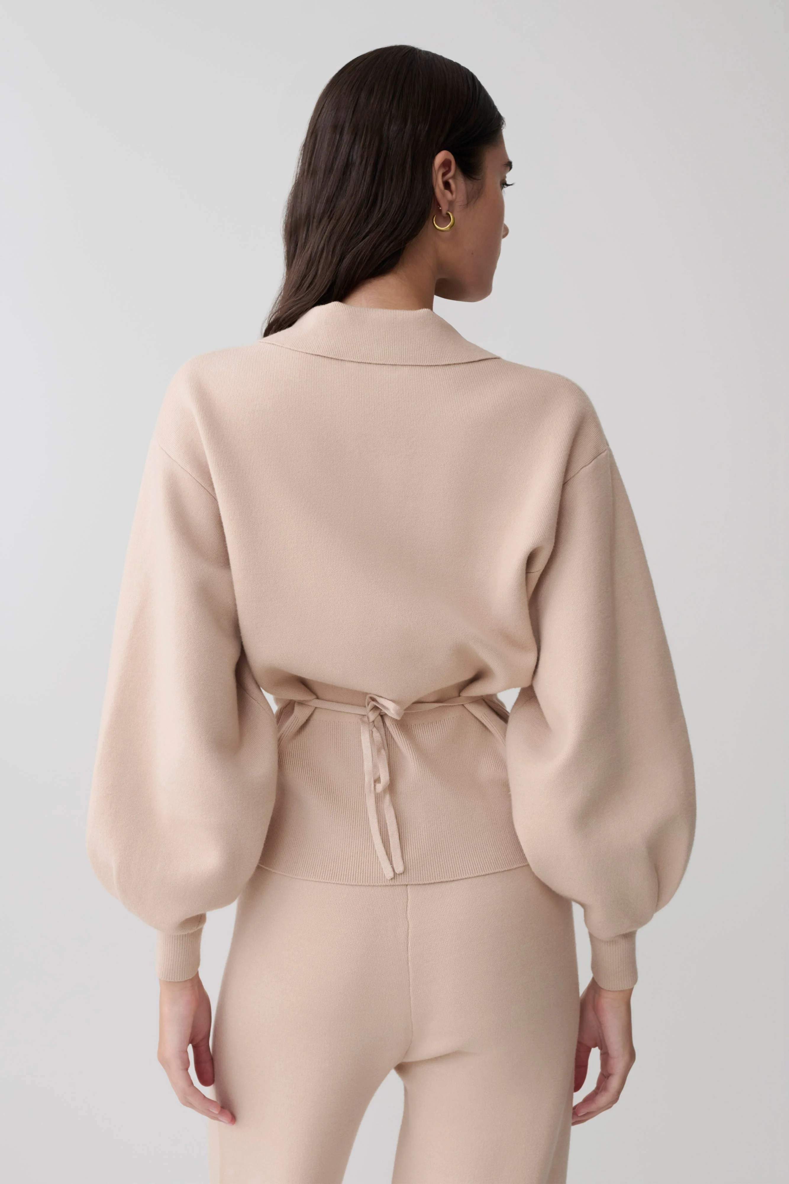 Blaine Knit Blouson Sleeve Cardigan - Oat Marle