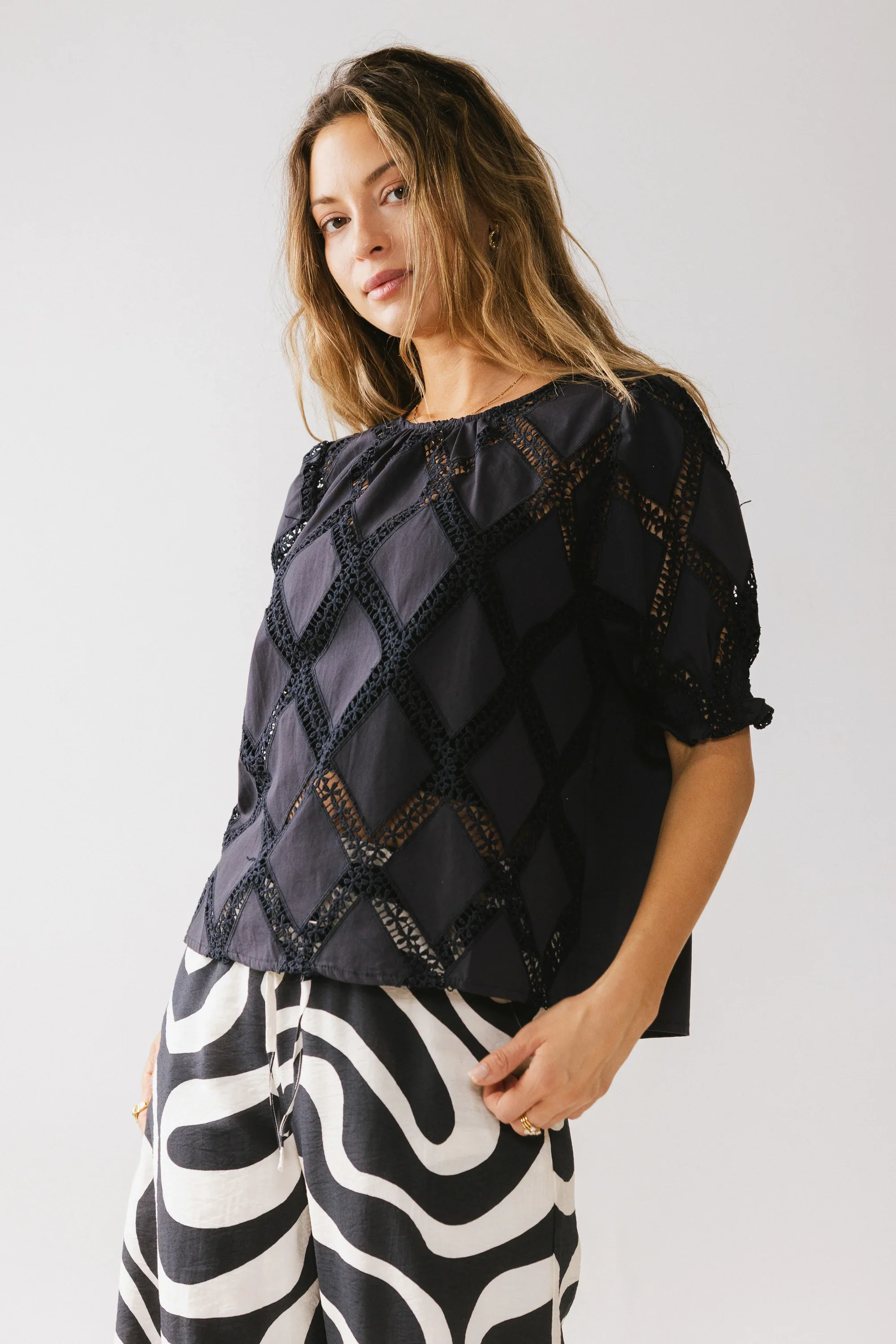 Noelle Loose Blouse in Navy