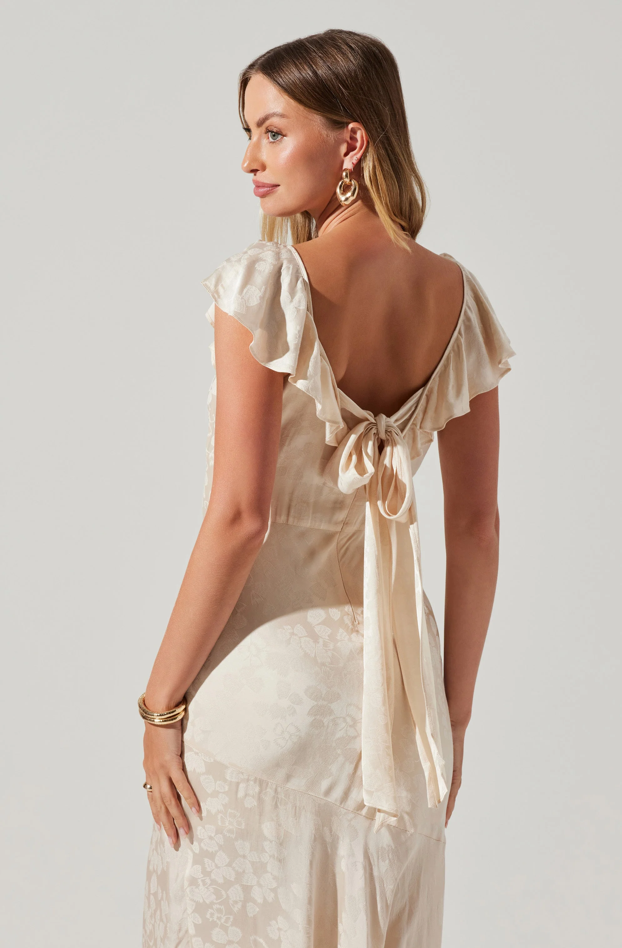 Freesia Jacquard Print Ruffle Midi Dress