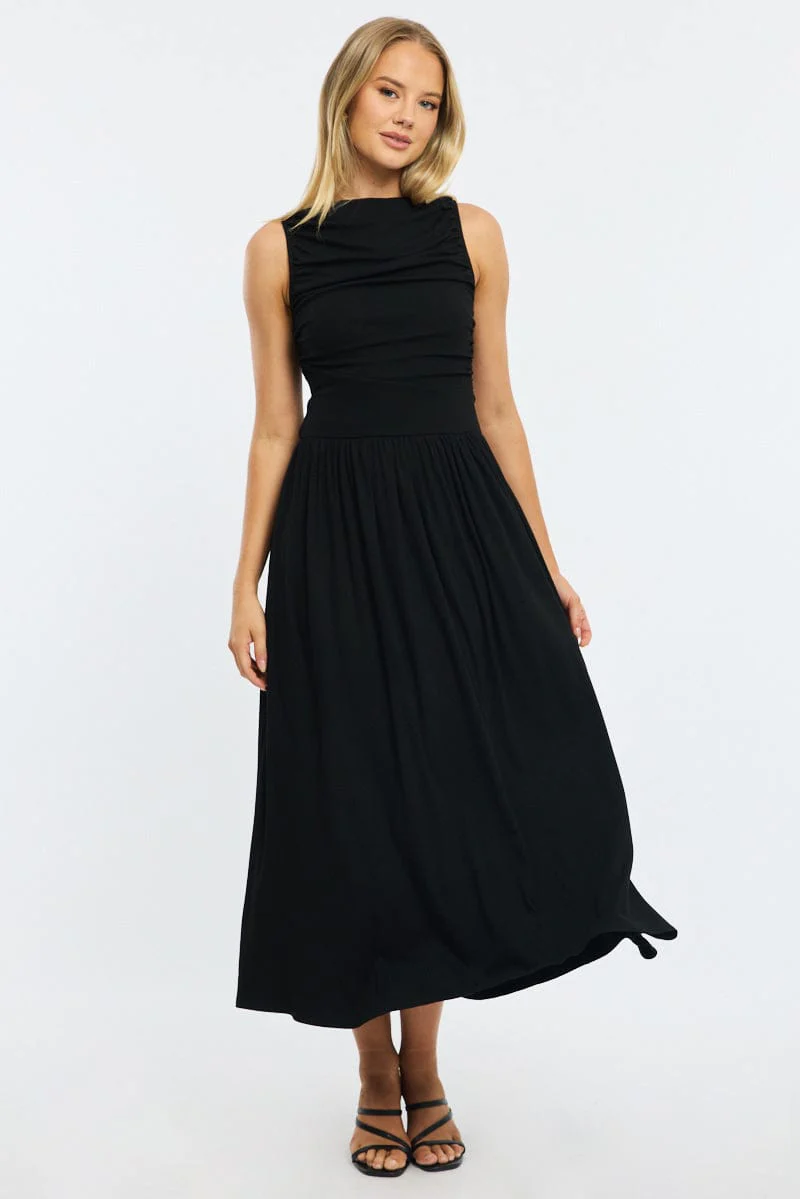 Black Maxi Dress Boat Neck
