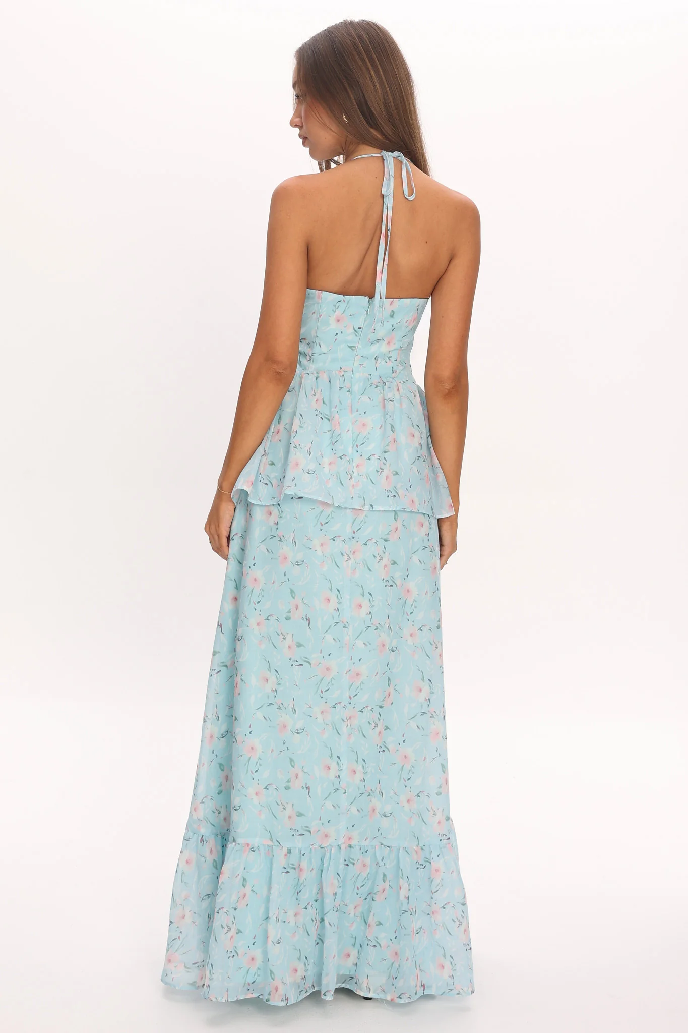 Whispering Petals Peplum Maxi Dress Baby Blue