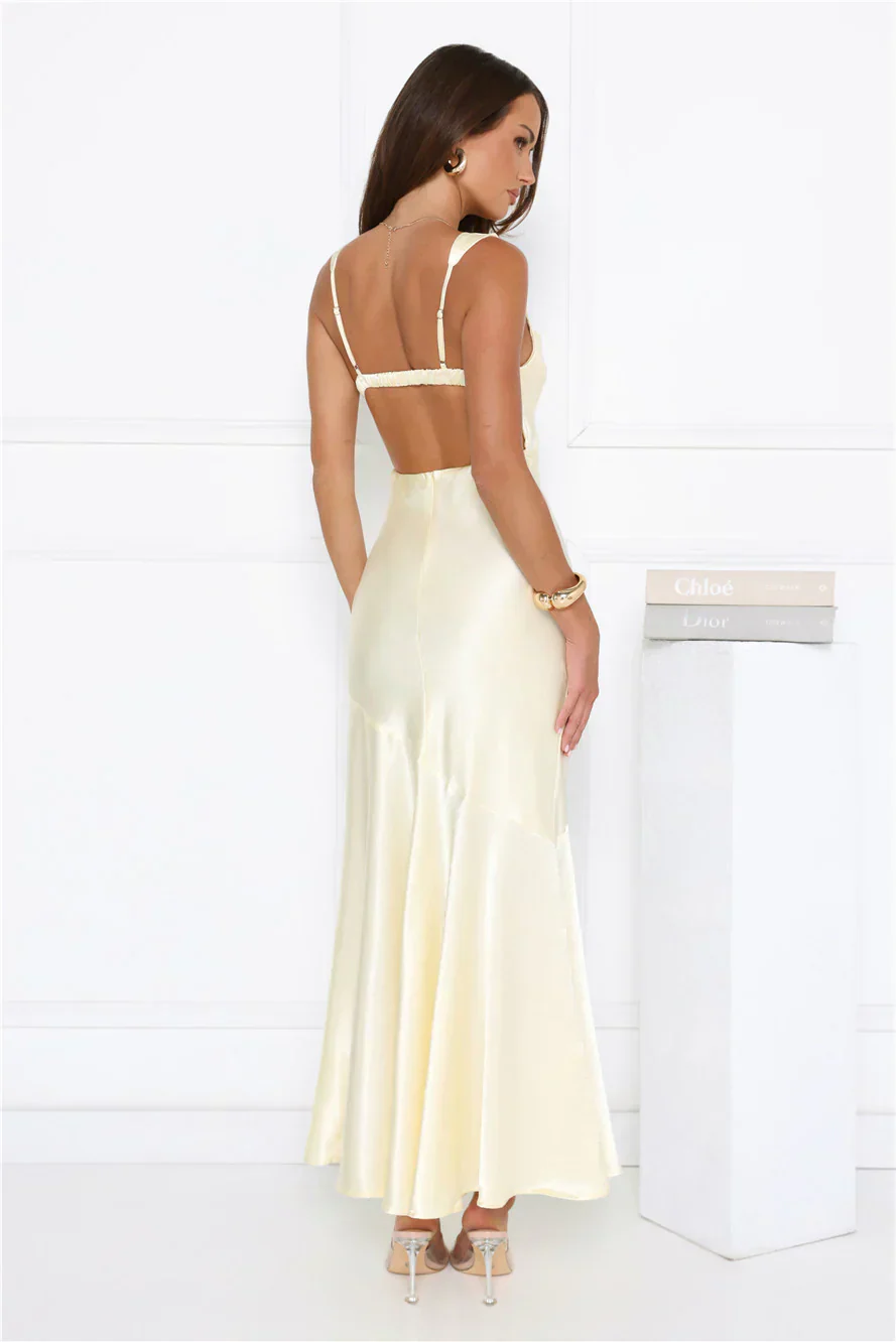 Kiss Crush Satin Maxi Dress Yellow
