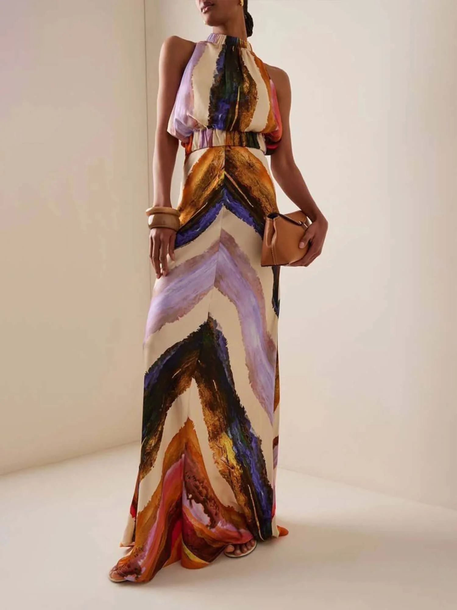 Sunset Chevron Halter Maxi Set