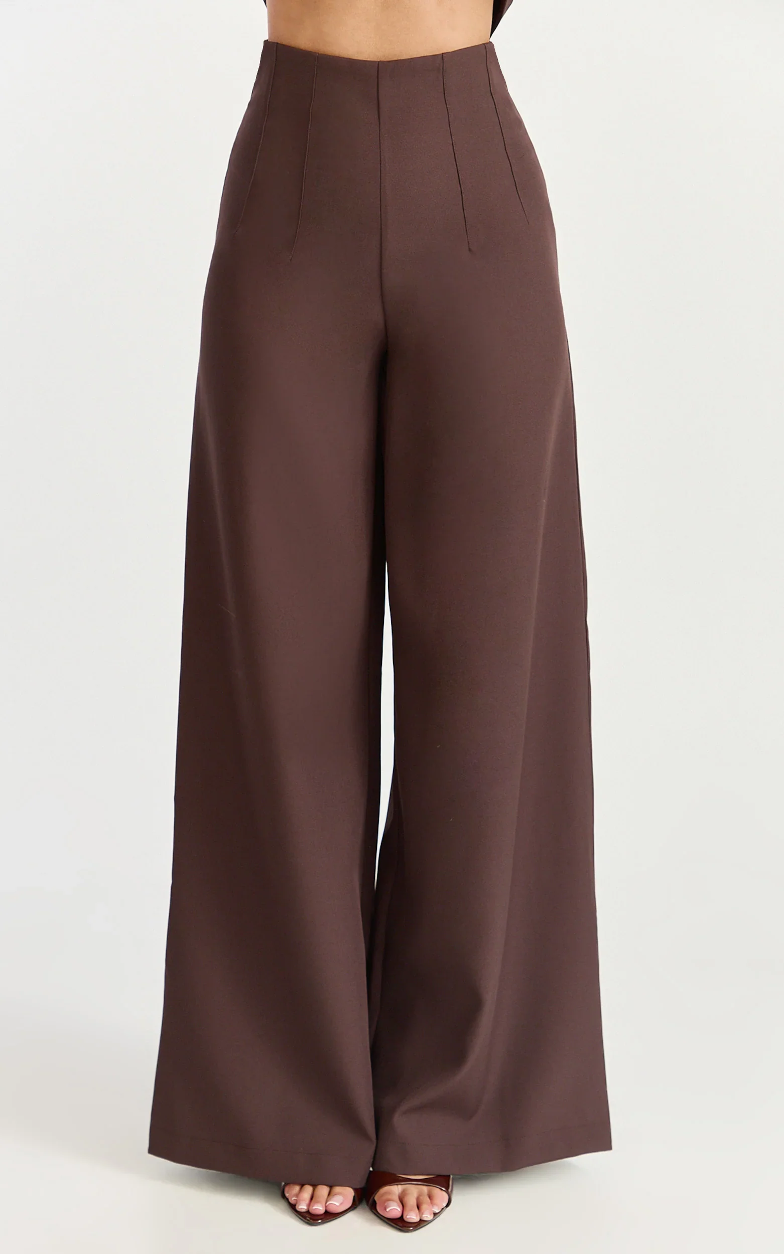 Poppy Pants - High Waist Darted Wide Leg Pants in Dark Chocolate
